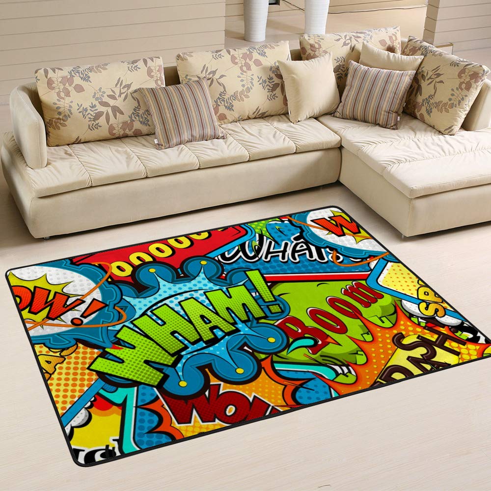 Tapis multicolore Pop Art durable et anti-tache idéal pour chambre d'enfant et salon