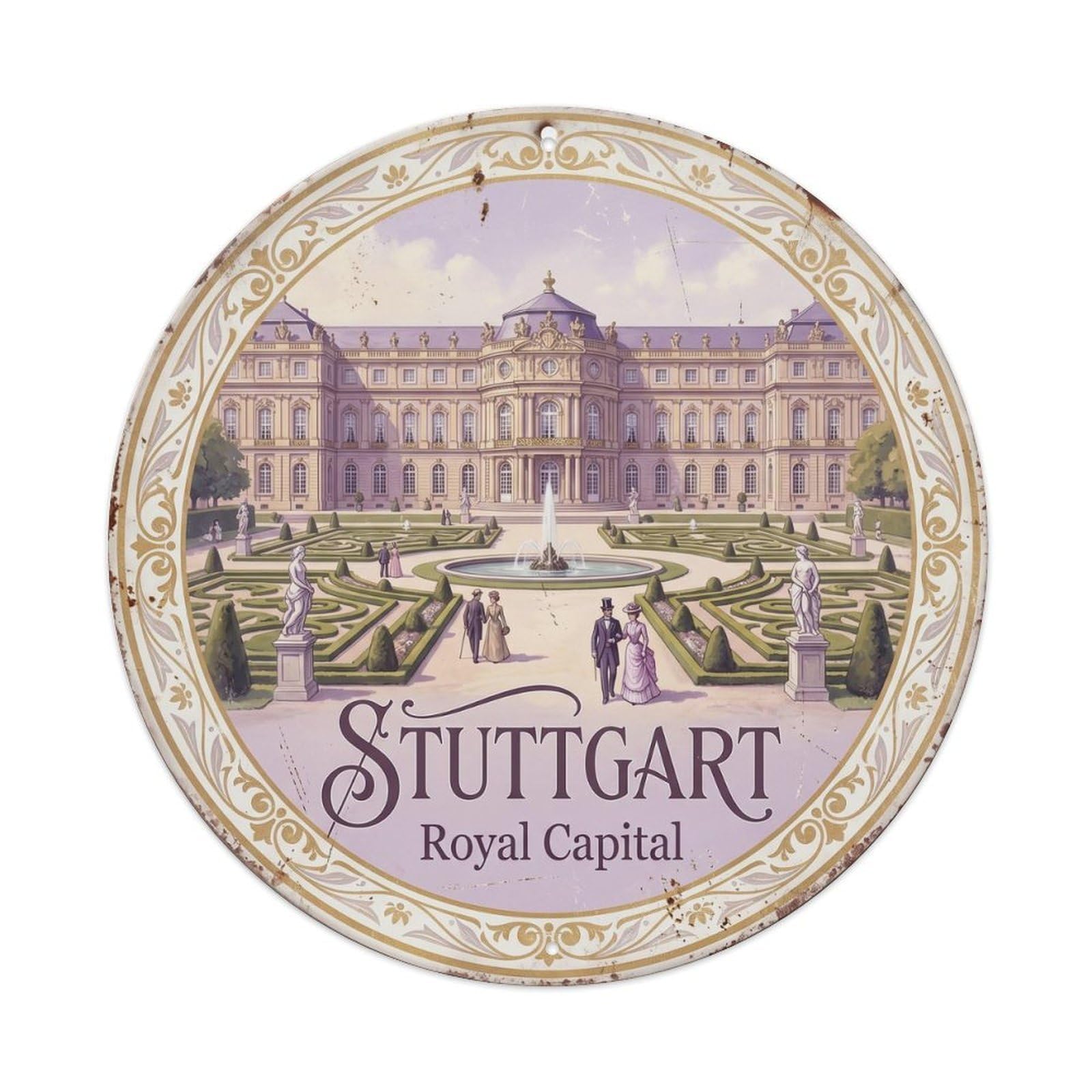Vintage Travel Stuttgart Palace Germany Metal Tin Sign Plaque Wall Decor for Cafe, Club Bar, Office, Home Garden Round Metal Poster 8x8Inch