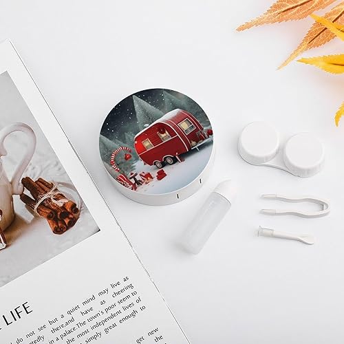 Miniatura 5 de Estuche para lentes de contacto de viaje de Navidad rojo Camper Print Caja de contacto con solución de espejo Aplicador de botella Kit de