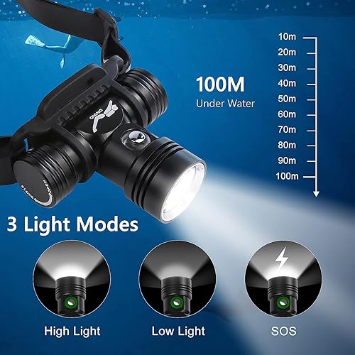 Miniatura 2 de Linterna de buceo súper brillante de alto lúmenes, lámpara de cabeza recargable subacuática buceo LED faro de buceo impermeable faro de natación