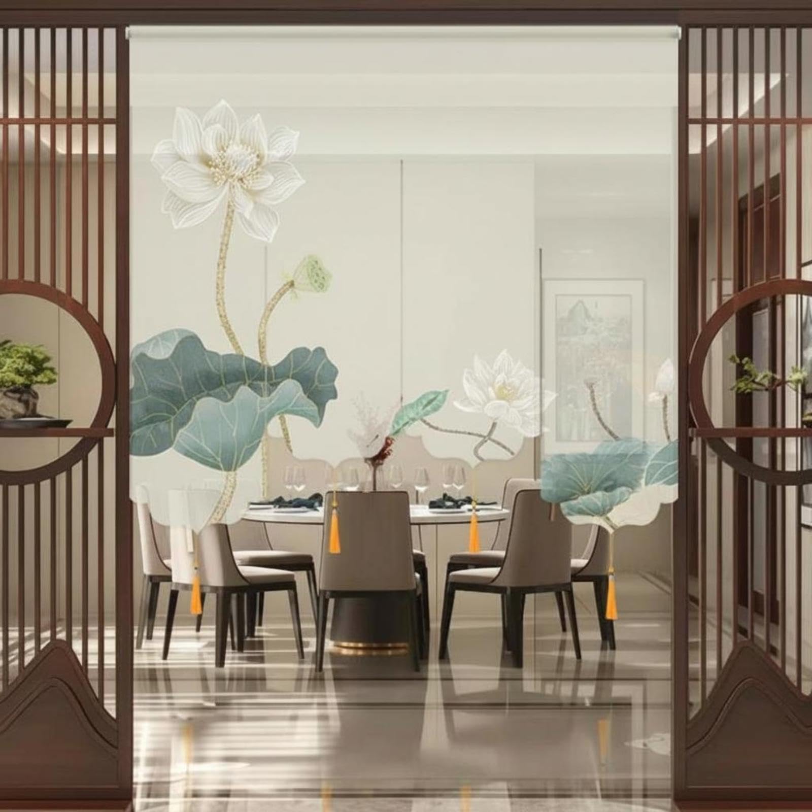 Chinese Ink Painting Doorway Curtain, New Chinese Design Room Divider, No-Drill Hanging Screen for Living Room, Study, Tea Room, Privacy Decoration Heyun 4pcs 100-image-9