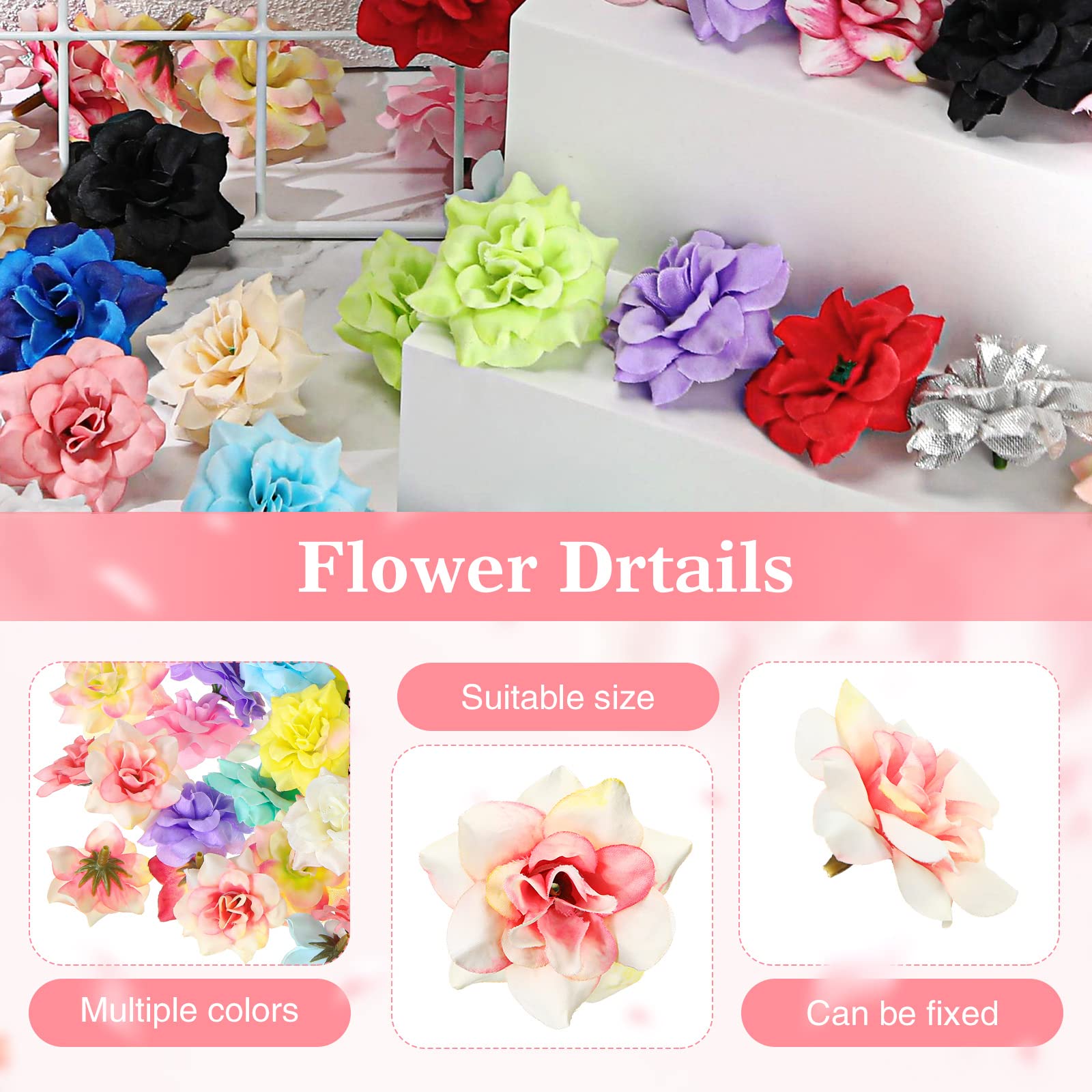 110 Pcs Fake Silk Rose Head Bulk 1.77 Inches Artificial Roses Head Mini Assorted Roses Artificial Flowers Colorful Mini Flowers for Crafts Wedding Flower Wall DIY Bouquet Home Decoration (Colorful)