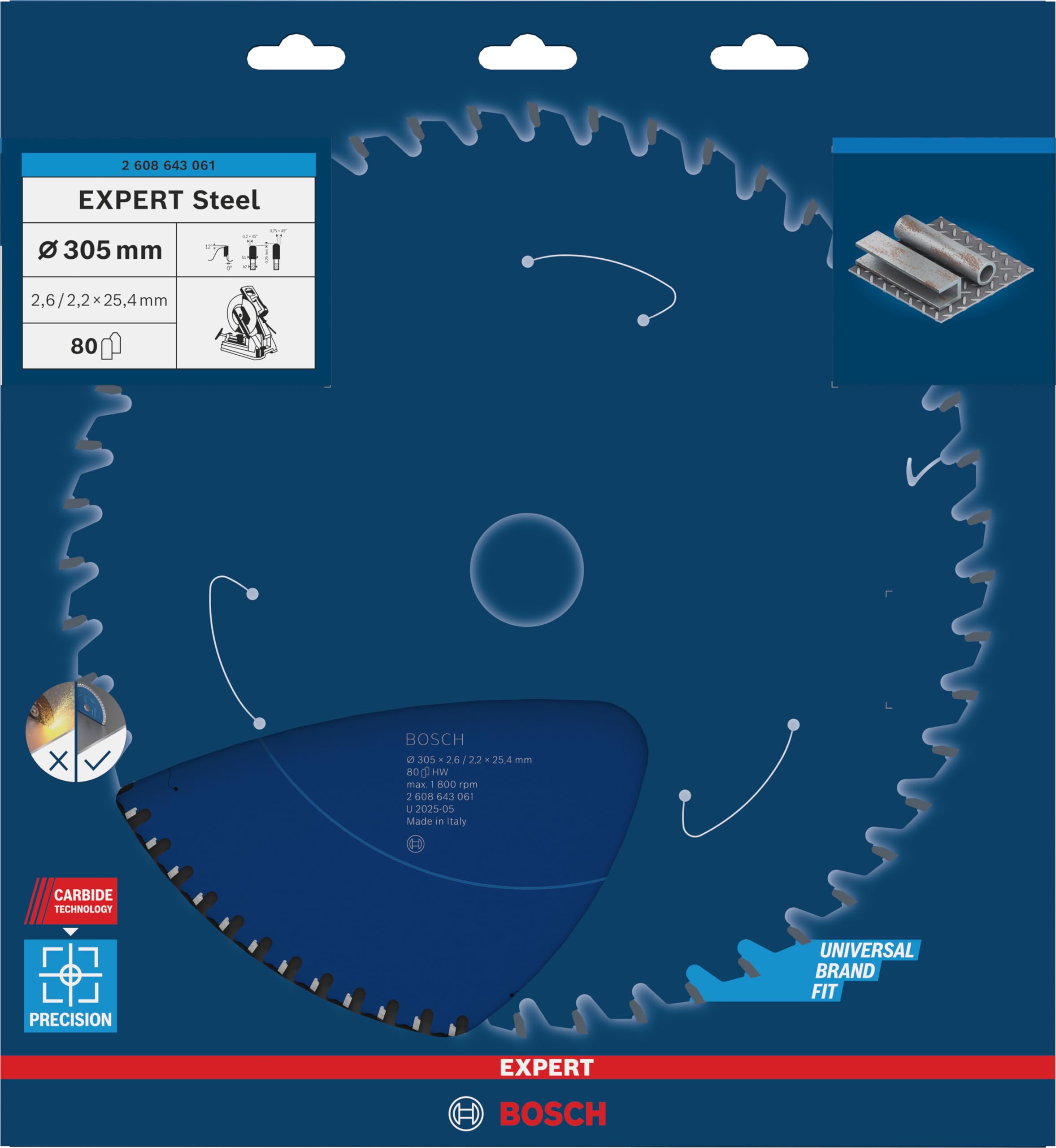 Bosch 2 608 643 061 - Hoja de sierra circular Expert for Steel - 305 x 25,4 x 2,6 mm, 80 (pack de 1)