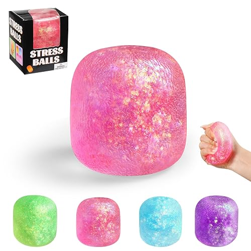 Gumdrop Squishy, Sugar Slow Rising Squishy Fidget Toys, Glitter Textured Sensory Squeeze Stress Balls, Anxiety Relief Fidget Toys for Kids and Adults Birthday Easter Party Favor Gifts(Pink)