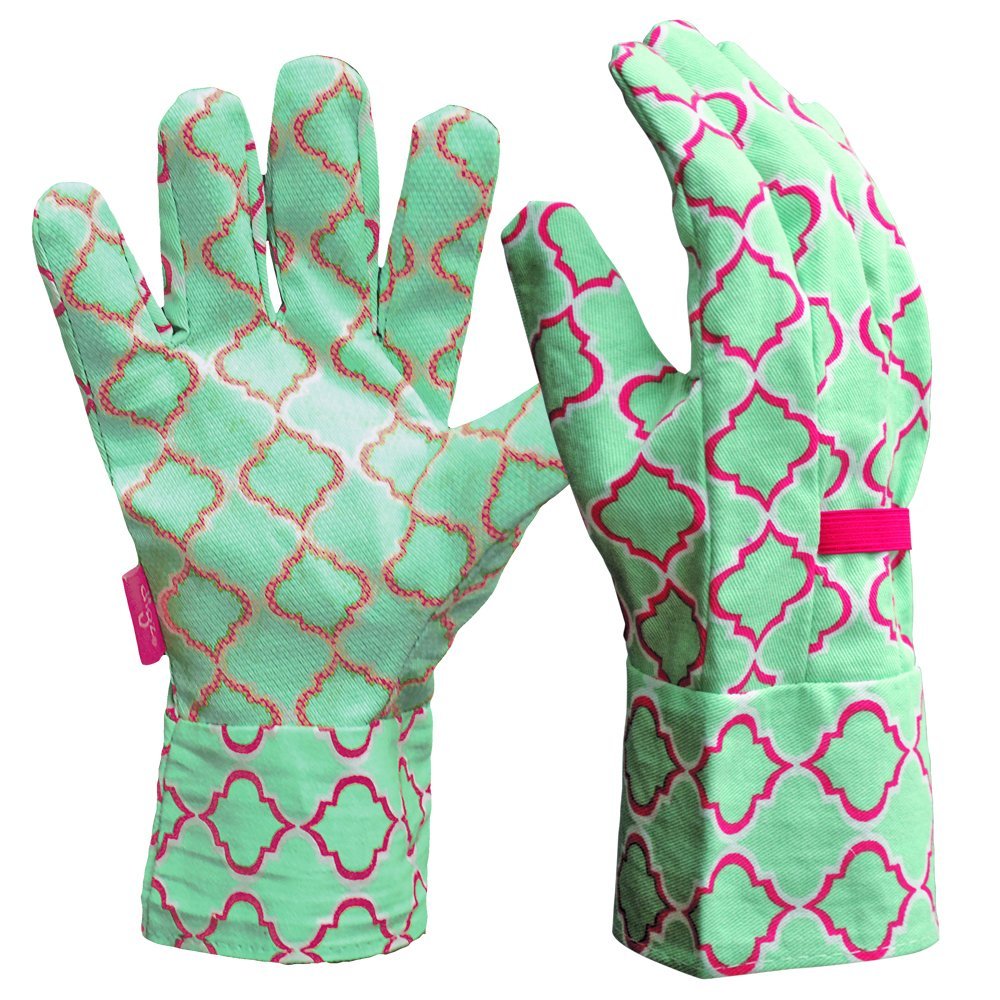 DIGZCotton Canvas Garden Gloves with Mini Dots, Single Pair, Geometric Pattern, Medium
