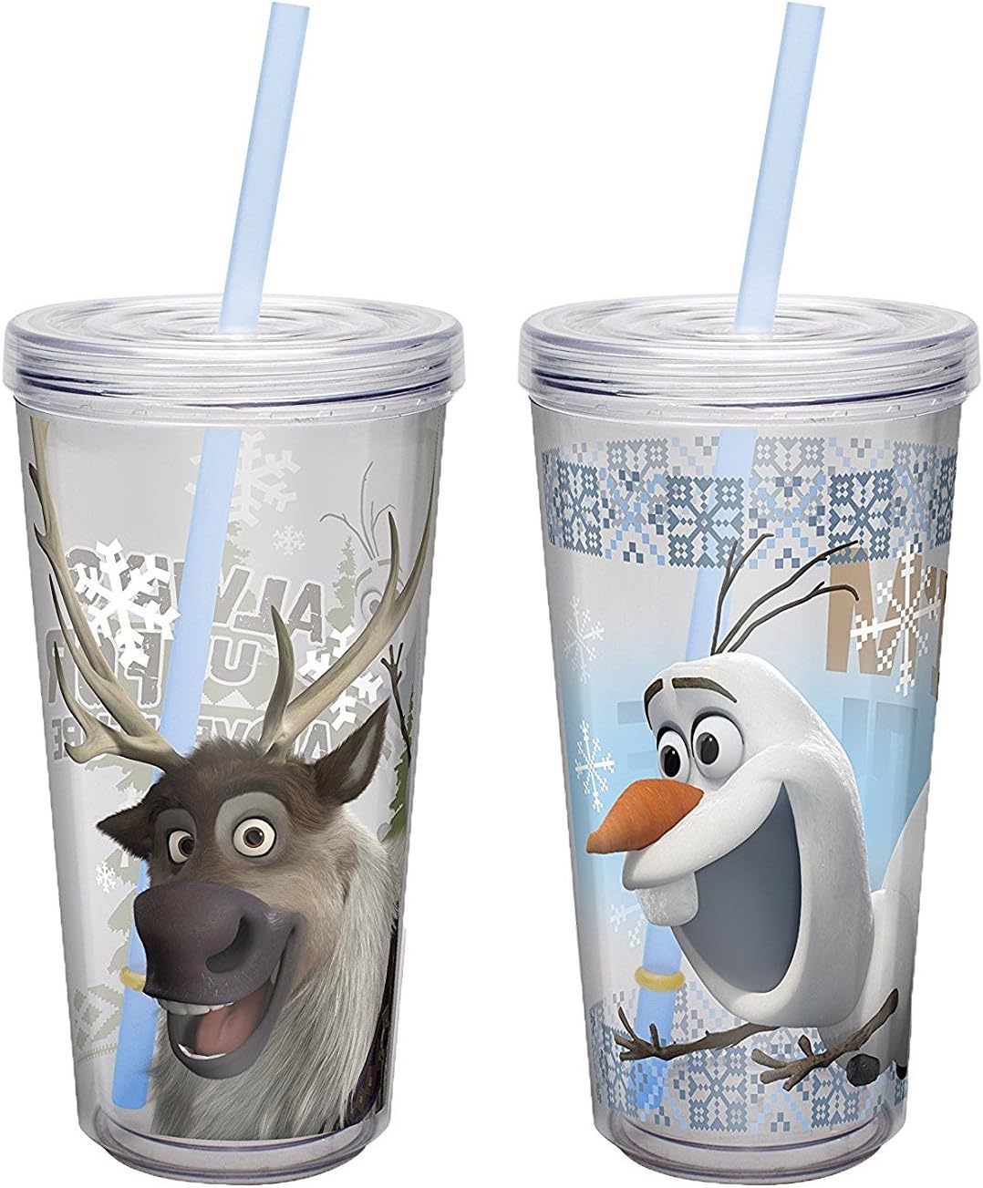 Zak Designs Company Insulated Tumbler with Screw-on Lid and Straw Featuring Sven & Olaf from Frozen, 16 oz
