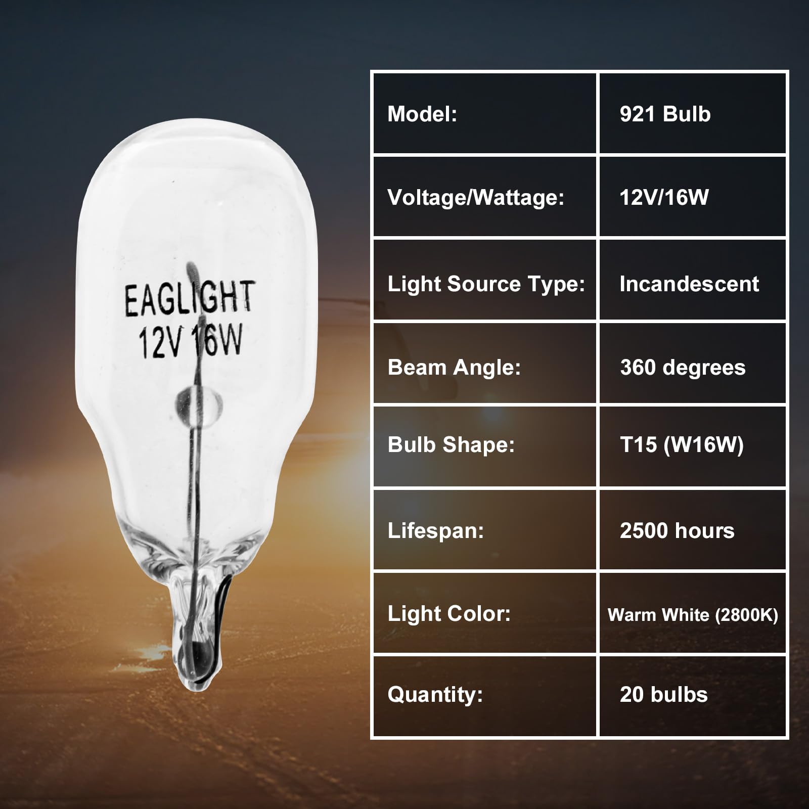 Confezione 921 Lampadine T15 W16W 12V 16W Autovettura Retromarcia Luce Stop Ricambio 904 906 912 916