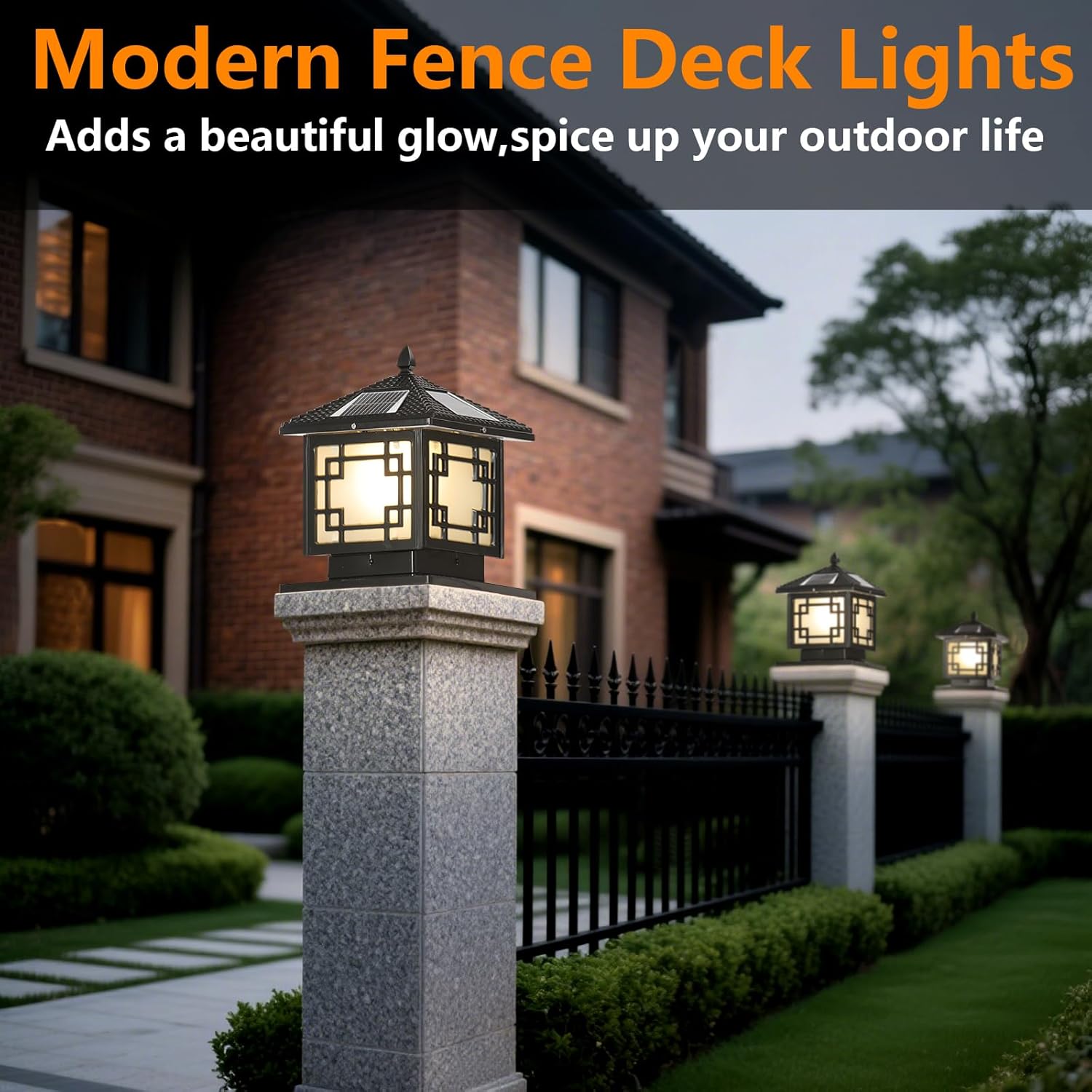 SLAWA 9.8In Solar Lighting Lantern Outdoor Post Caps Light with Solar Powered LED Column Lamp Black Square Waterproof Pillar Lamp Outside Housing Landscape Lighting Fence Deck Mailbox Pedestal Lantern