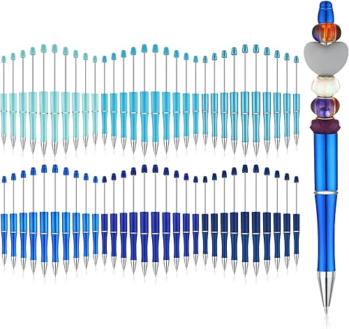 Kosiz 60 bolígrafos de plástico con cuentas de tinta negra para niños, estudiantes, regalos, suministros escolares de oficina (serie azul, simple)