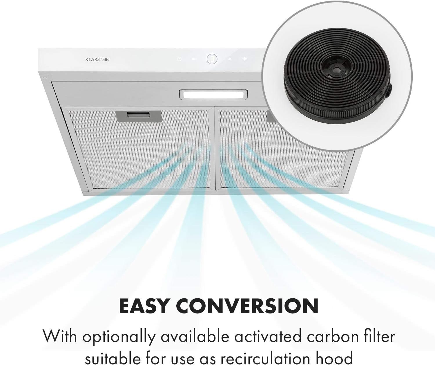 KLARSTEIN Contempo Neo - Under-Mounted Cooker Hood Extractor, Recirculation Width 90 CM, Maximum Exhaust Power 175 m³/h, SenseControl, Integrated Touch Control, LED Cooker Lights, Elegant Design