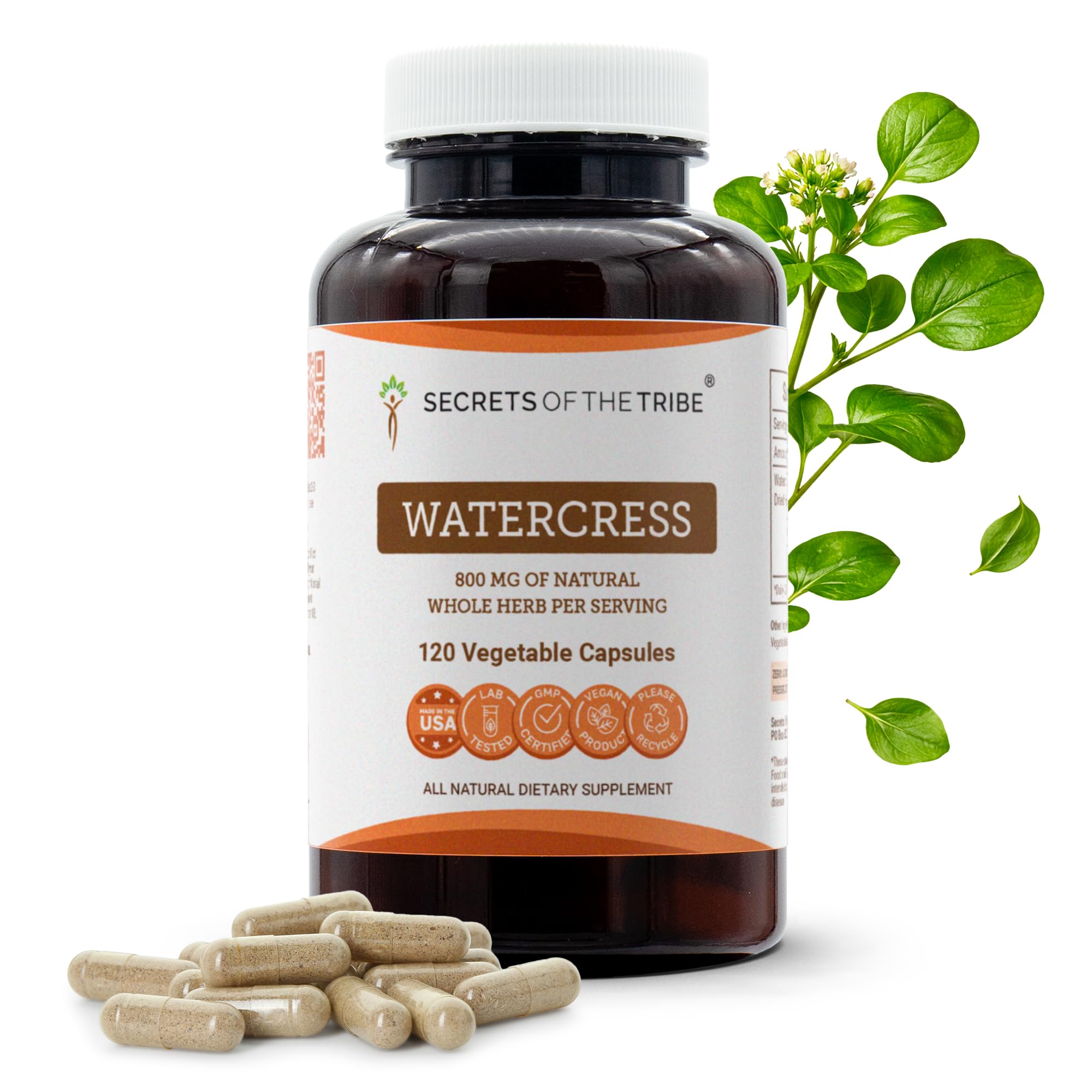 Secrets of the Tribe Watercress 120 Capsules, 800 mg, Watercress (Nasturtium Officinale) Dried Herb (120 Capsules)