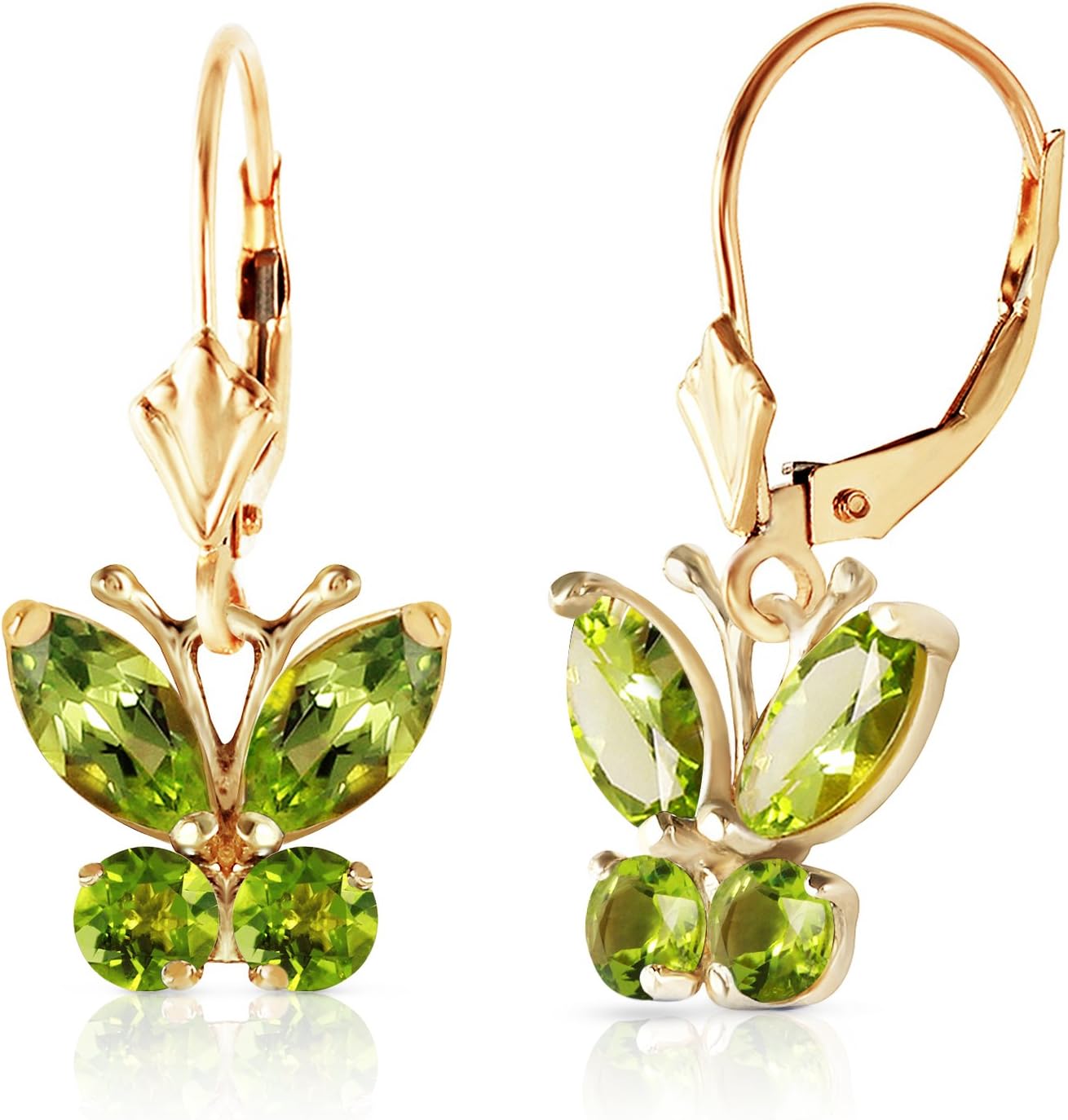 14k Yellow Gold Peridot Butterfly Earrings