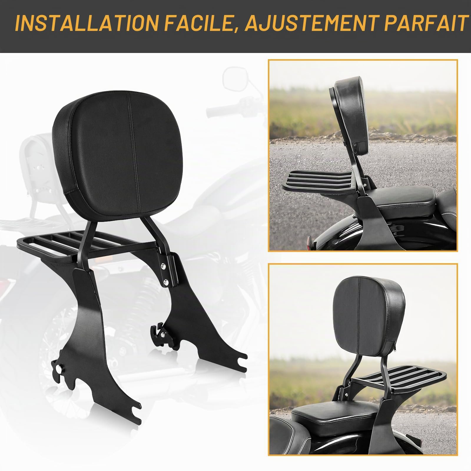 AUFER Sissy Bar à Dossier Bas pour Moto Passager avec Dossier et kit de matériel d'accueil Compatible avec Sportster 883 XL883 1200 XL1200 2004-2024