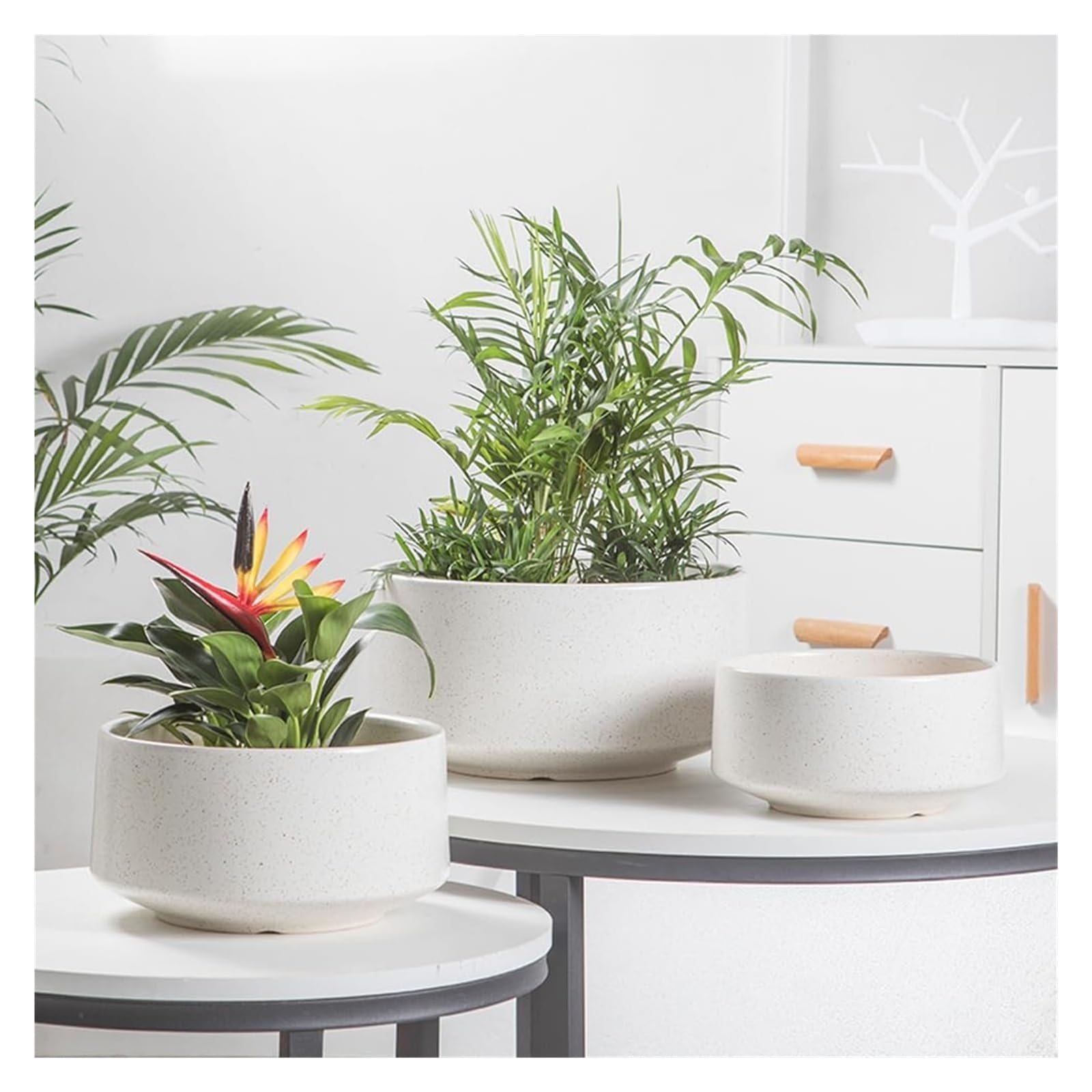 Doniczka gliniana do roślin ceramiczna doniczka nowoczesny sukulent dekoracyjny kwiat z otworem drenażowym 30 cm okrągły do wewnątrz na zewnątrz rośliny ziołowe (biały, 14 cm)