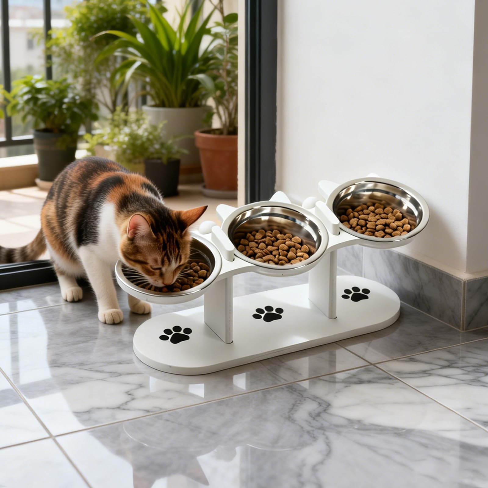 Gamelle surélevée pour animaux de compagnie, antidérapante, 3 coupelles, angle d'inclinaison