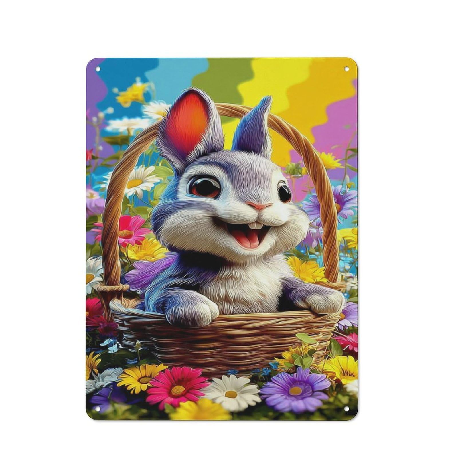 Junmoney Bright Bunny Basket Vintage Tin Sign 40X30cm With For Bar Or Restaurant, For Kitchen, Dining Room And Home Bar Wall Decor