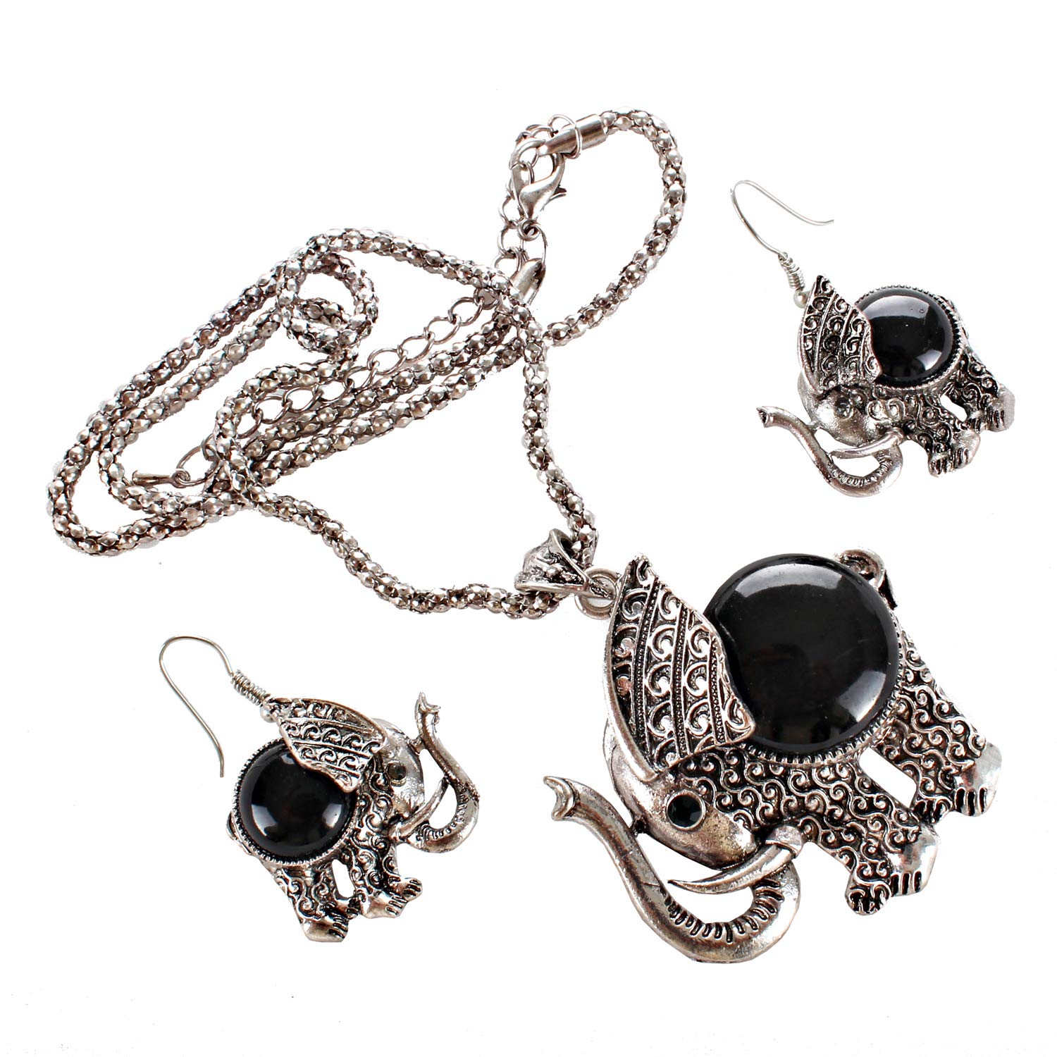 Lucky Jewellery Designer Oxidised German Silver Plated Black Color Elephant Design Navratri Garba Jewelry Pendant Locket Set with Matching Earring Girls & Women (175-CHL1O-LJ633-BL-S) (B07YBCL9FN) Amazon Price History, Amazon Price Tracker
