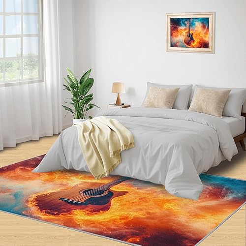 Miniatura 143 de Alfombra de instrumentos musicales – Alfombras de 4 x 5 pies para sala de estar, alfombra de área musical, alfombra de área musical, alfombra