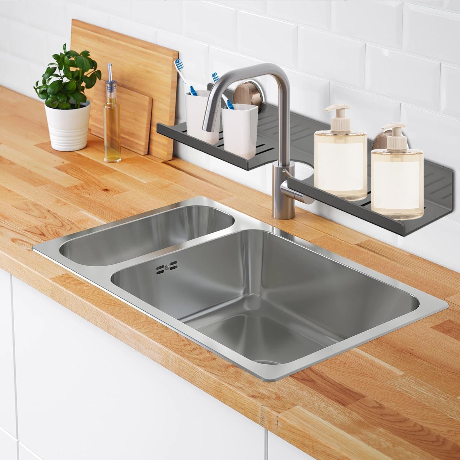 Estante de baño montado en la pared con grifo, soporte de exhibición de acero al carbono para perfume, baño, cocina, solución de almacenamiento elegante y funcional para hogares modernos