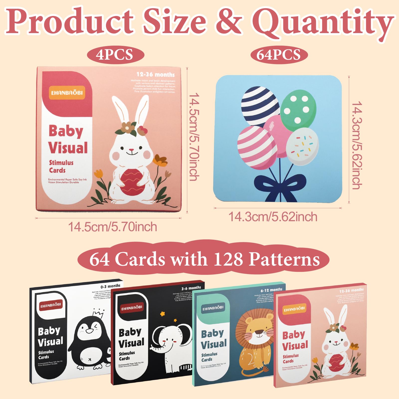 SHENSAIGO Newborn Essentials 0-36 Months, 64 PCS High Contrast Baby Sensory Cards - Image 2