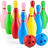 Kids Bowling Set - 10 Colorful Plastic Pins & 2 Lightweight Bowling Balls - Family Fun Indoor & Outdoor Toddler Bowling Set Game for Boys & Girls, Educational & Active Play Toy, Birthday Gift Ages 3+