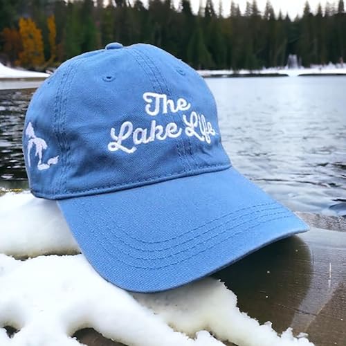 Vista 6 de Detroit Shirt Company Michigan The Lake Life - Gorra de béisbol de cinco paneles sin estructurar para hombre, correa de tela, hebilla en la espalda