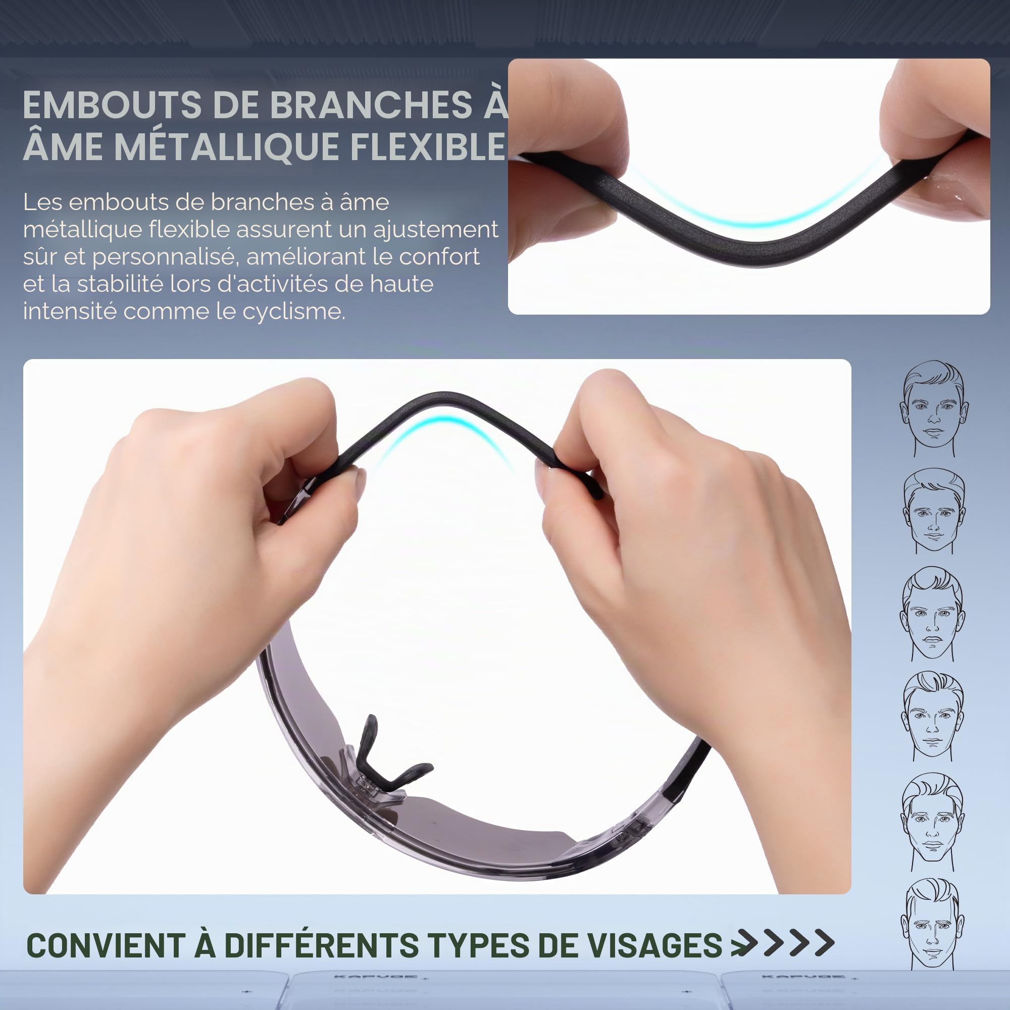 KAPVOE K198 Lunettes de Cyclisme Homme Femme, Verres Photochromiques ou Miroir Colorés, Lunettes de Soleil Sport UV400, TR90 VTT Route Running