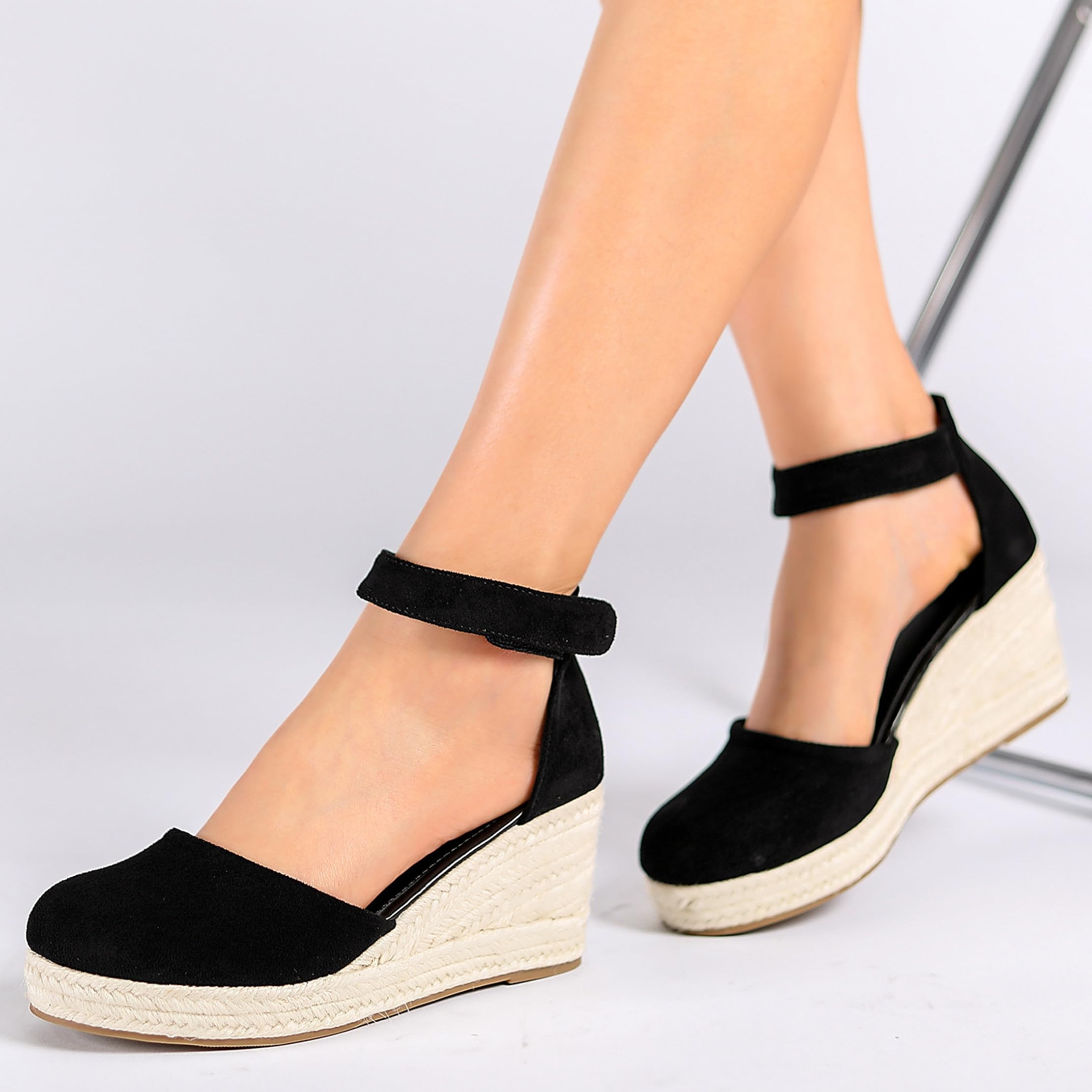 Espadrille Compensées Femme Bout Fermé Bride Cheville Sandals Plateforme