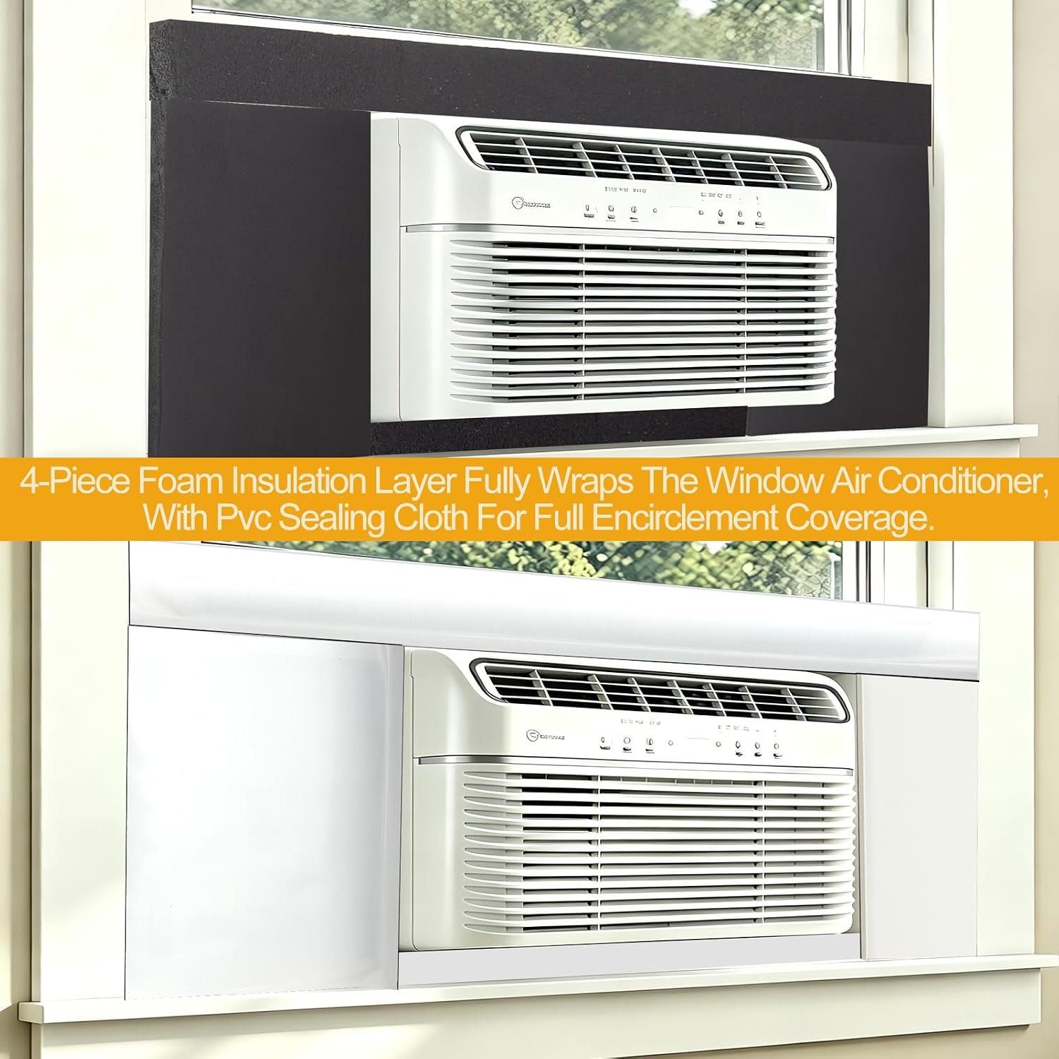 Upgraded Window AC Insulation Kit with PVC Full Edge Enclosure, Window Air Conditioner Side Panels, Window Foam Insulation, AC Space Filler, AC Foam Panels for All Seasons, Fits 36" Windows