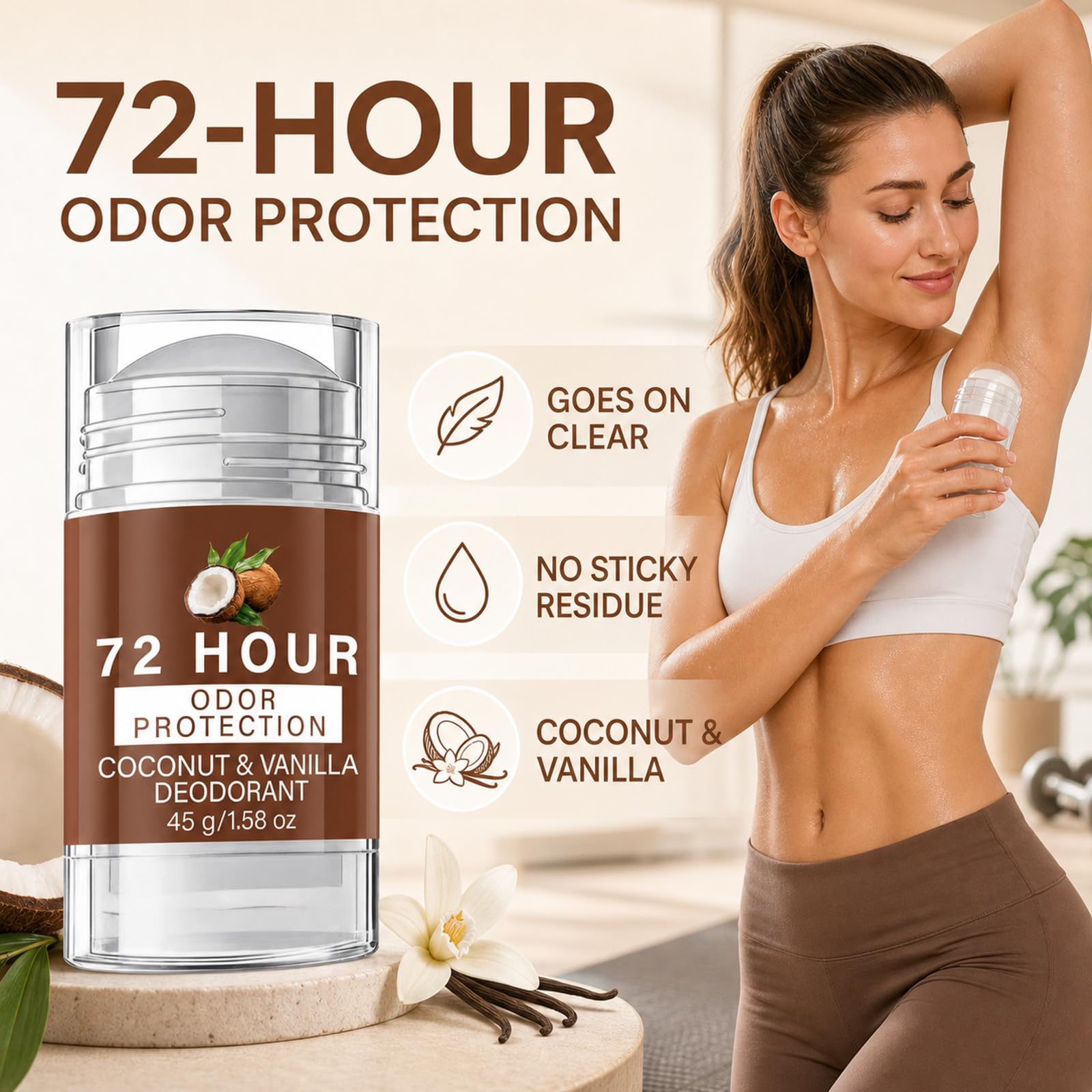 Aluminium frei Deodorant Stick für Frauen, natürliche Ganzkörper Deodorant Stick für Achselhöhlen, natürliche Kokosnuss Vanille Frische Reise Deodoranter, 72 Stunden Geruchskontrolle (10PCS)