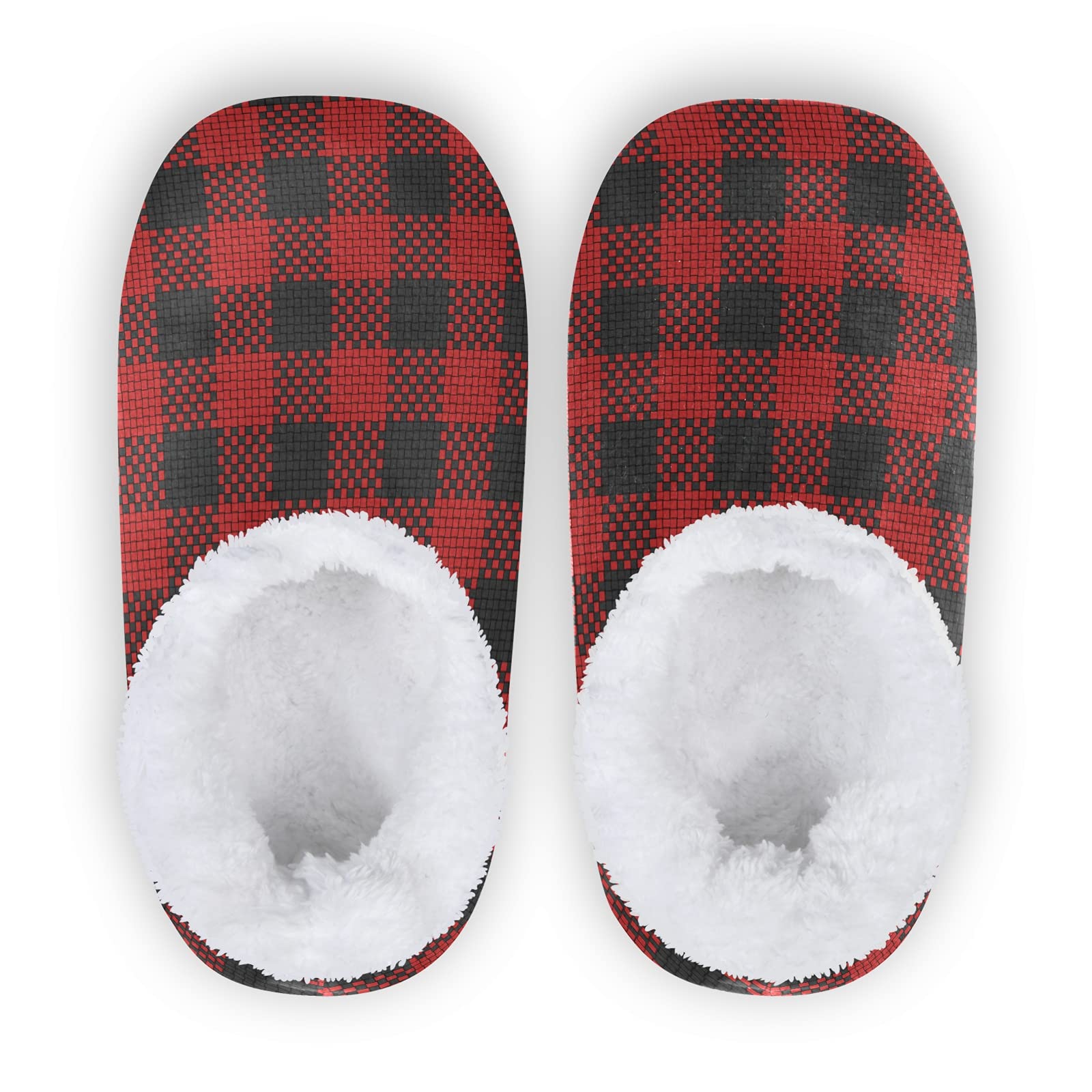 Black Red Buffalo Plaid Womens Slippers 