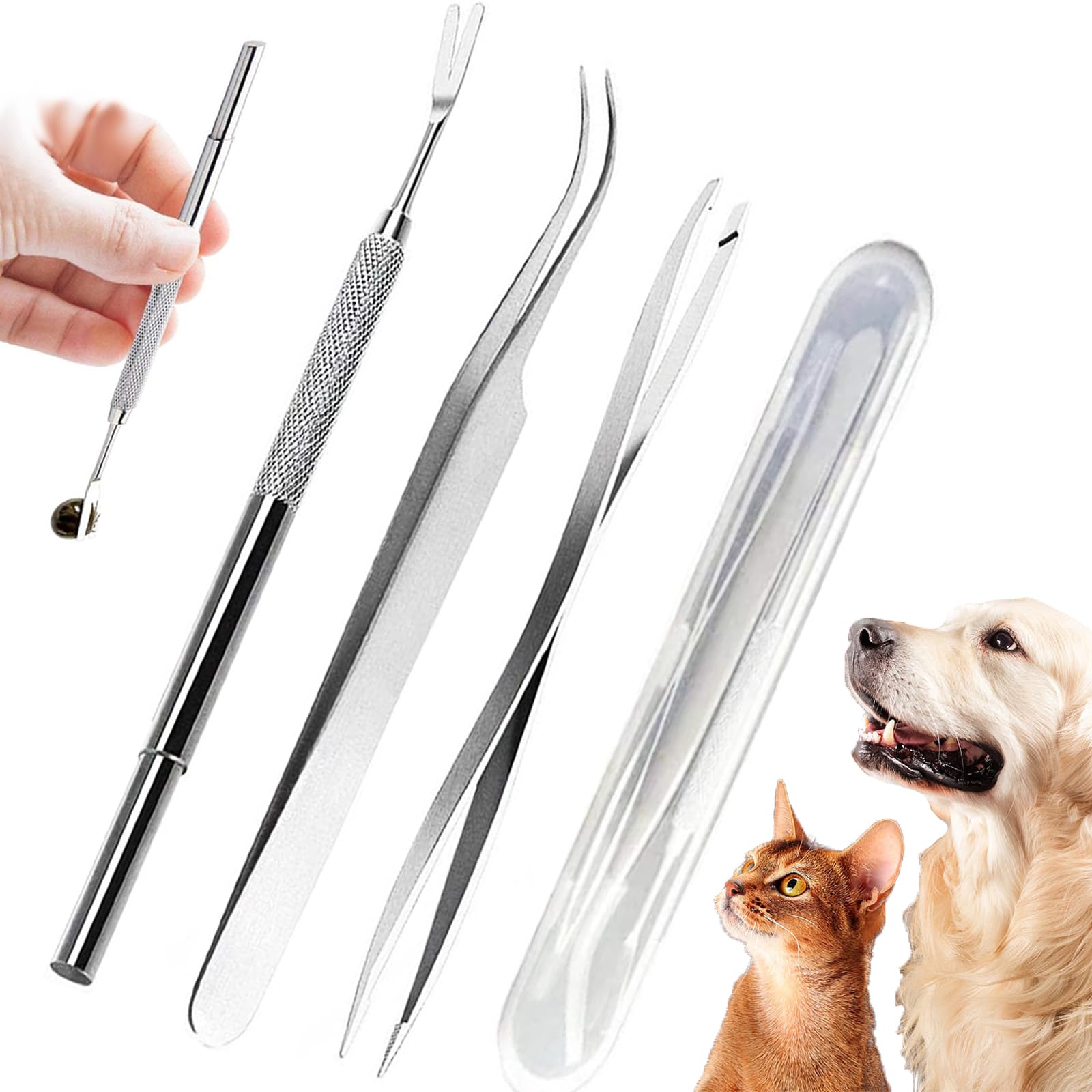 YOUYIKE® Pinzas para garrapatas,Acero Inoxidable Pet Perros Gatos garrapatas Remover Kit,3 Premium tickremover + Caja de Almacenamiento