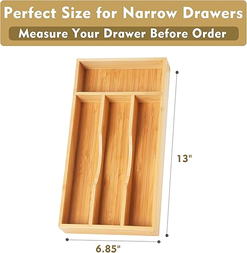 Miniatura 2 de Organizador de cajones de cocina de bambú, soporte para utensilios de cubiertos de 7 pulgadas para cajón pequeño, organizador de cubiertos de madera