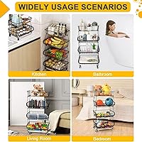 Vista 7 de Cesta de almacenamiento de frutas y verduras para cocina, cesta apilable de alambre de metal de 4 niveles con ruedas rodantes, estante de frutas