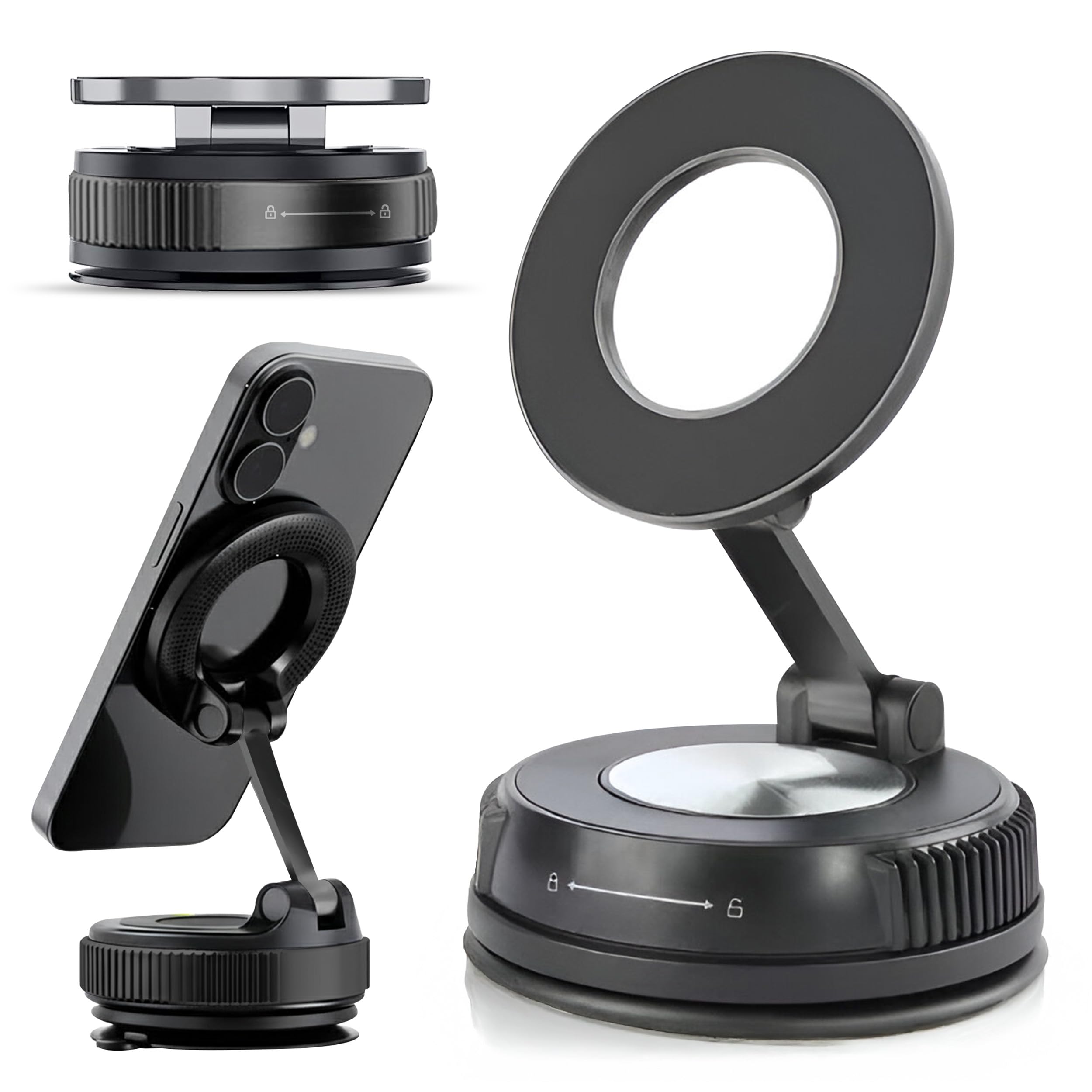 2026 Upgraded Vacuum Magnetic Car Phone Holder - Phone Holders for Your car 360 Reinforced 96LBS Ultra Suction