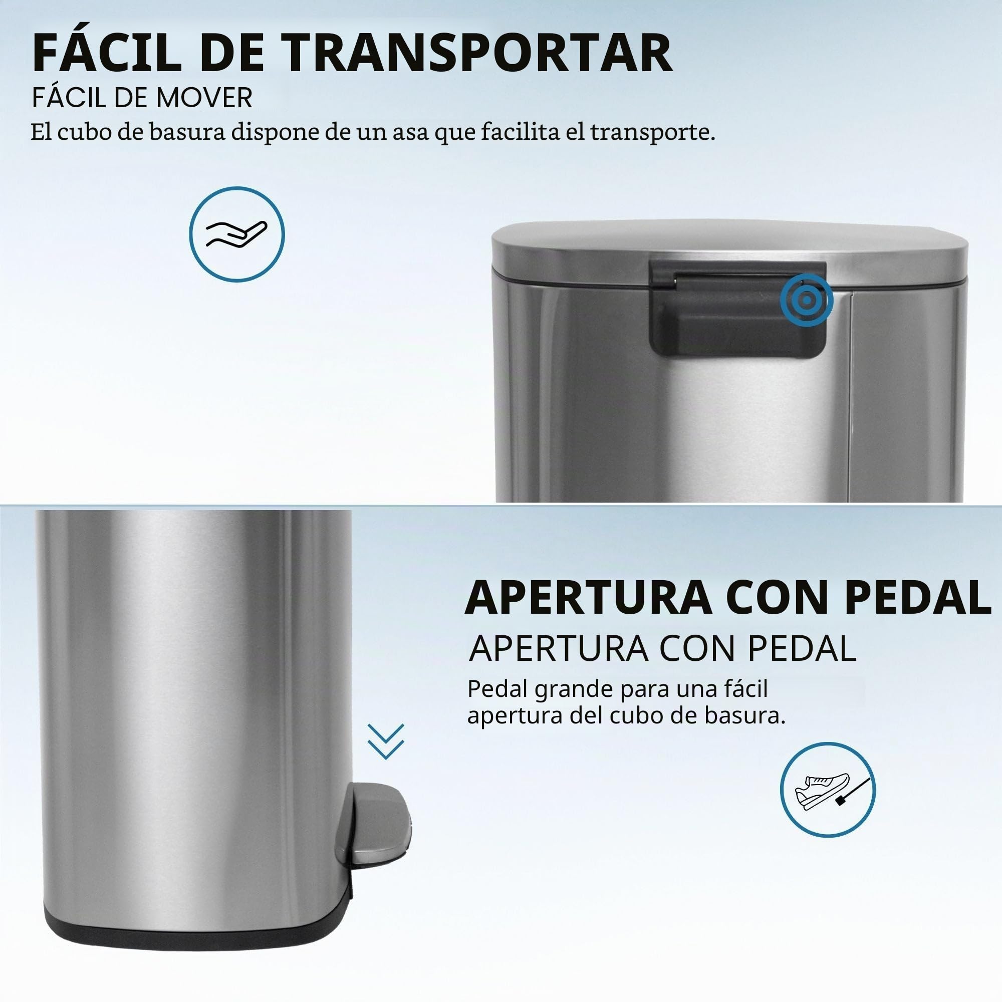 KITCHEN MOVE, Cubo de basura para la cocina a pedal 50 L ADMIRAL Silver