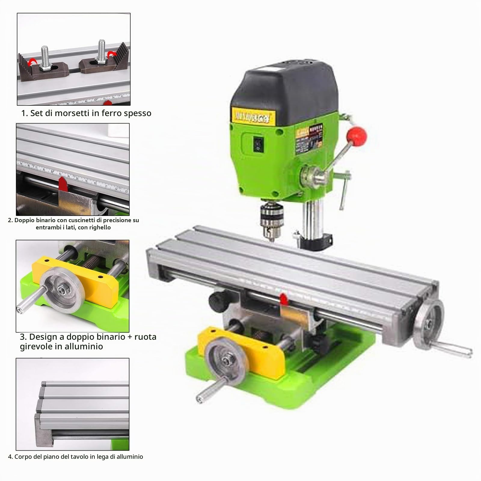 Tavolo da lavoro multifunzione per fresatura (formato pesante 6350), tavolo di fresatura a scorrimento composto composto da 2 assi e 4 modi per tutti i supporti per trapano da banco