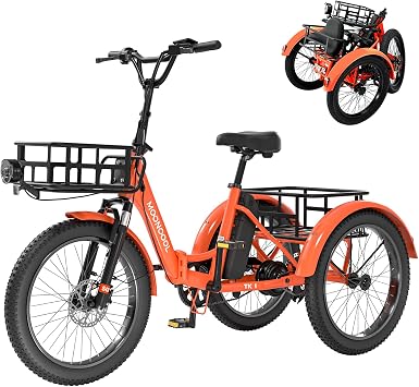 MOONCOOL Folding Electric Tricycle for Adults, Foldable 3 Wheel Ebike