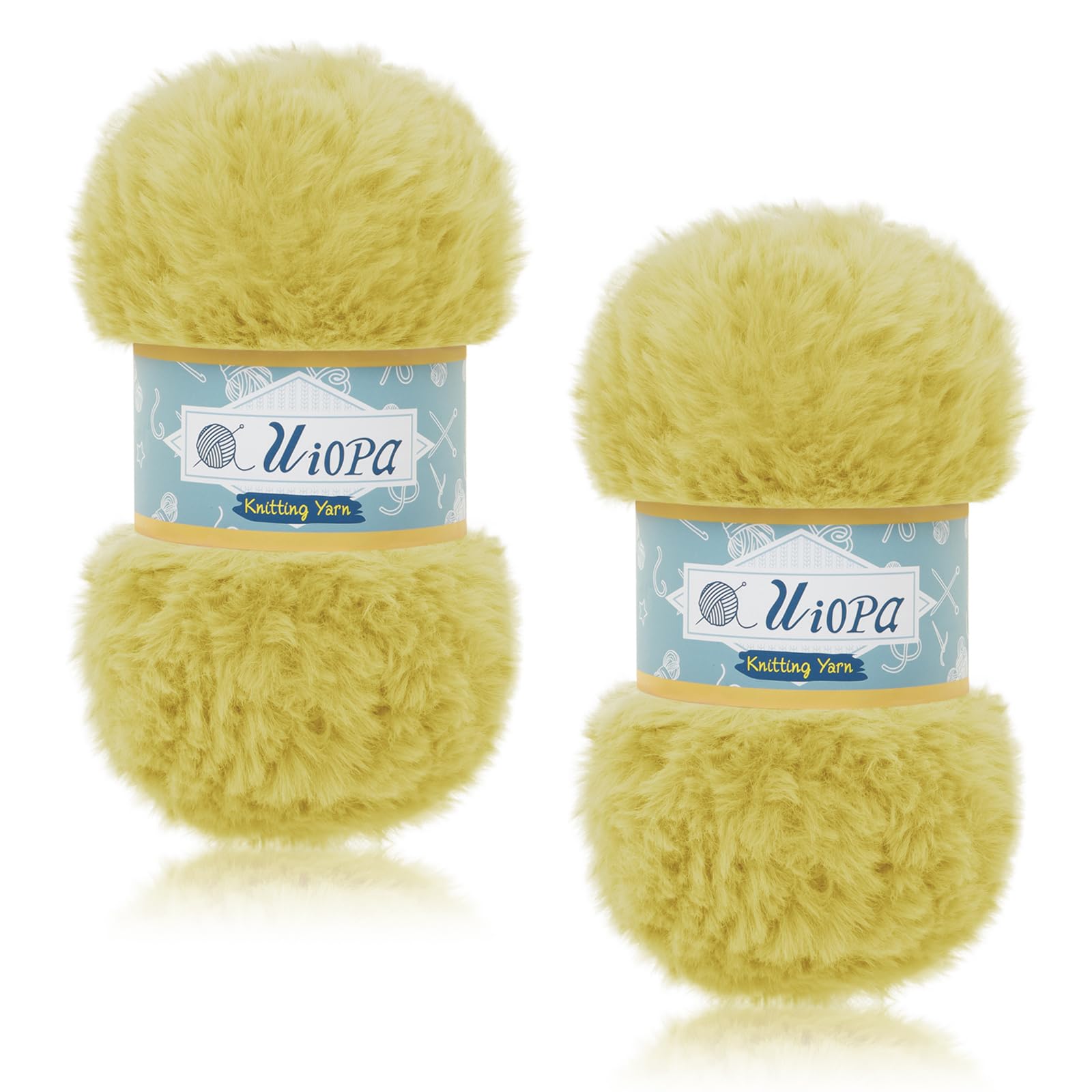 Uiopa Faux Fur Yarn, 2 x 100g (2 x 60m) Fluffy Wool for Crochet, Polyester Eyelash Yarn Plush Chunky Wool for Crocheting Knitting Scarves Hats Blankets Bags DIY Crafts (Lemon Yellow)