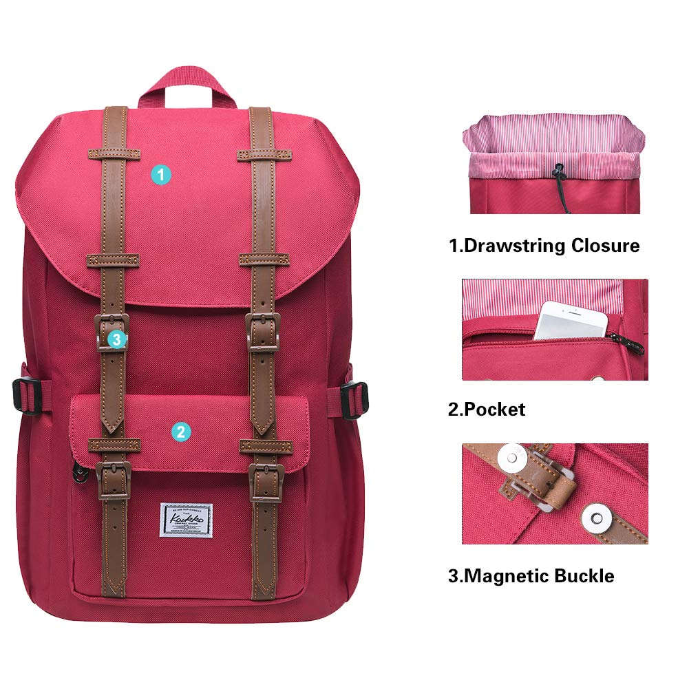 KAUKKO Mochila Tipo Casual de Hombre y Mujer para Portátil para Escuela, Viajes o Senderismo Mini tamaño Rojo