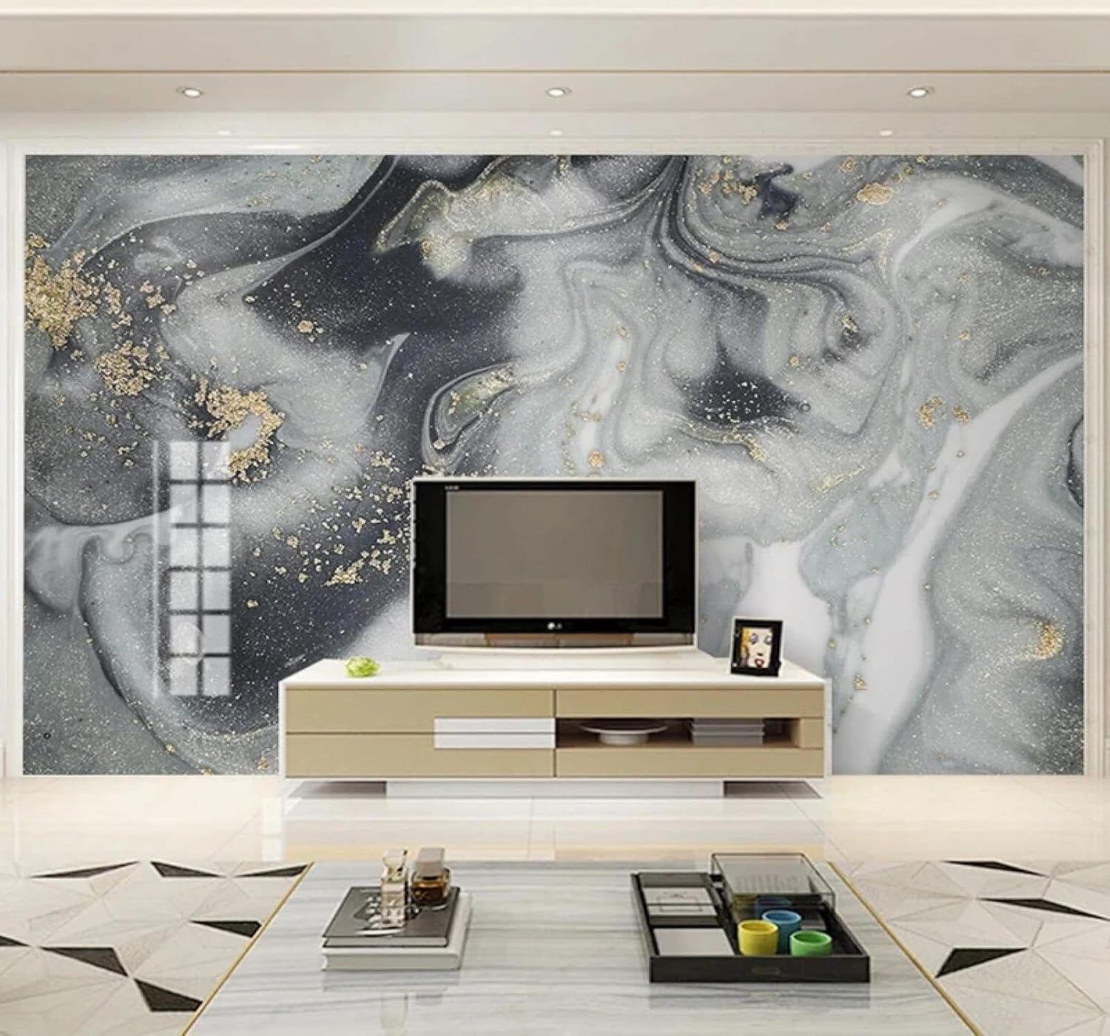 XLMING Abstract Ink Wash Texture Faux Marble Art 3D Wallpaper Silky Texture Home Study Office Grey Dining Room Sofa Bedroom Living Room TV Backdrop-400cm×280cm
