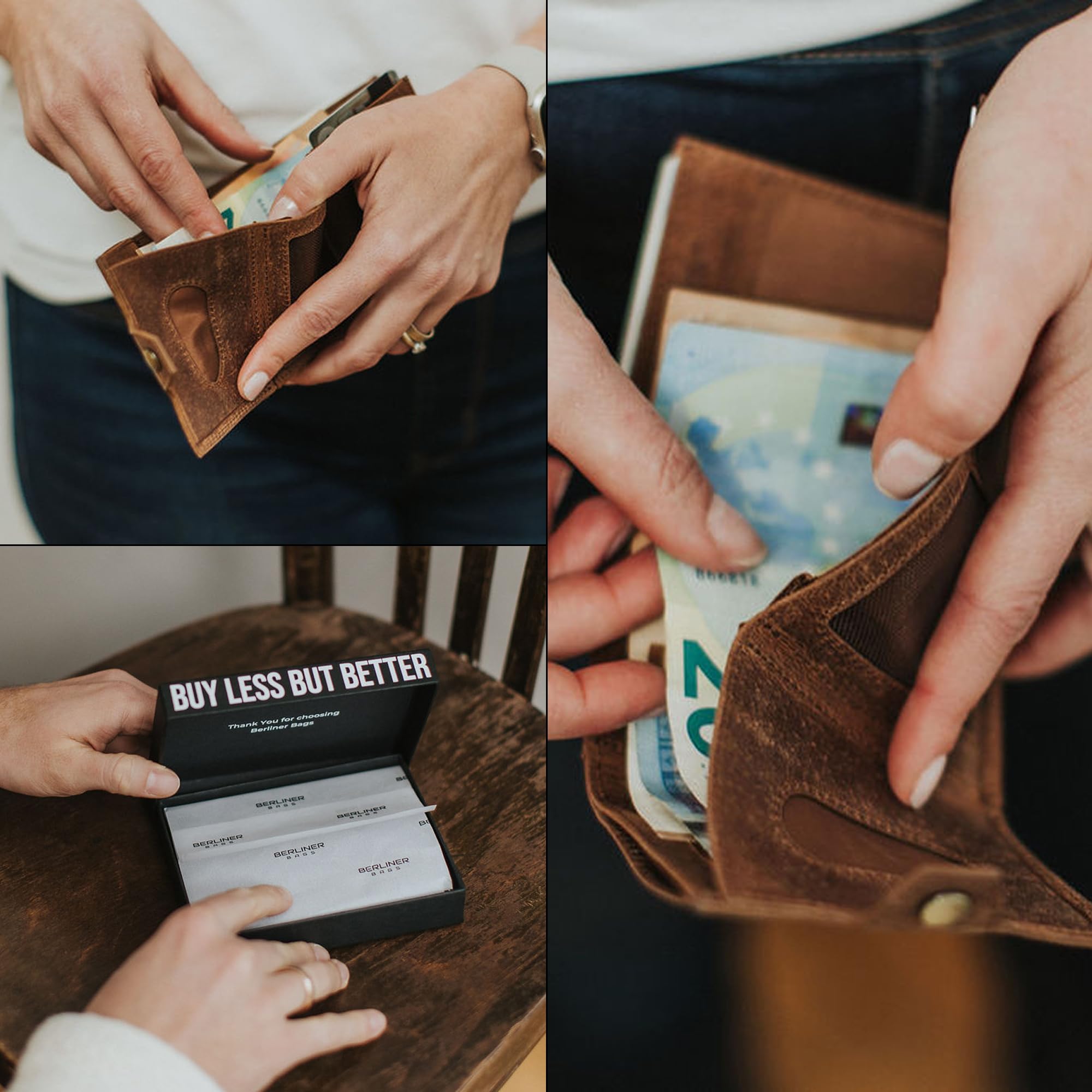 Berliner Bags Vintage Slim Wallet Hamburg, Geldbörse Mini Portmonee aus Leder, Geldbeutel mit TÜV-geprüftem RFID-Schutz, für Herren - Braun