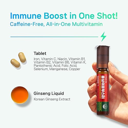 Miniatura 7 de Refuerzo de bebida inmune de ginseng rojo coreano, 7 frascos de porción con 12 multivitaminas, incluyendo zinc, vitamina C, hierro, niacina y 0.71
