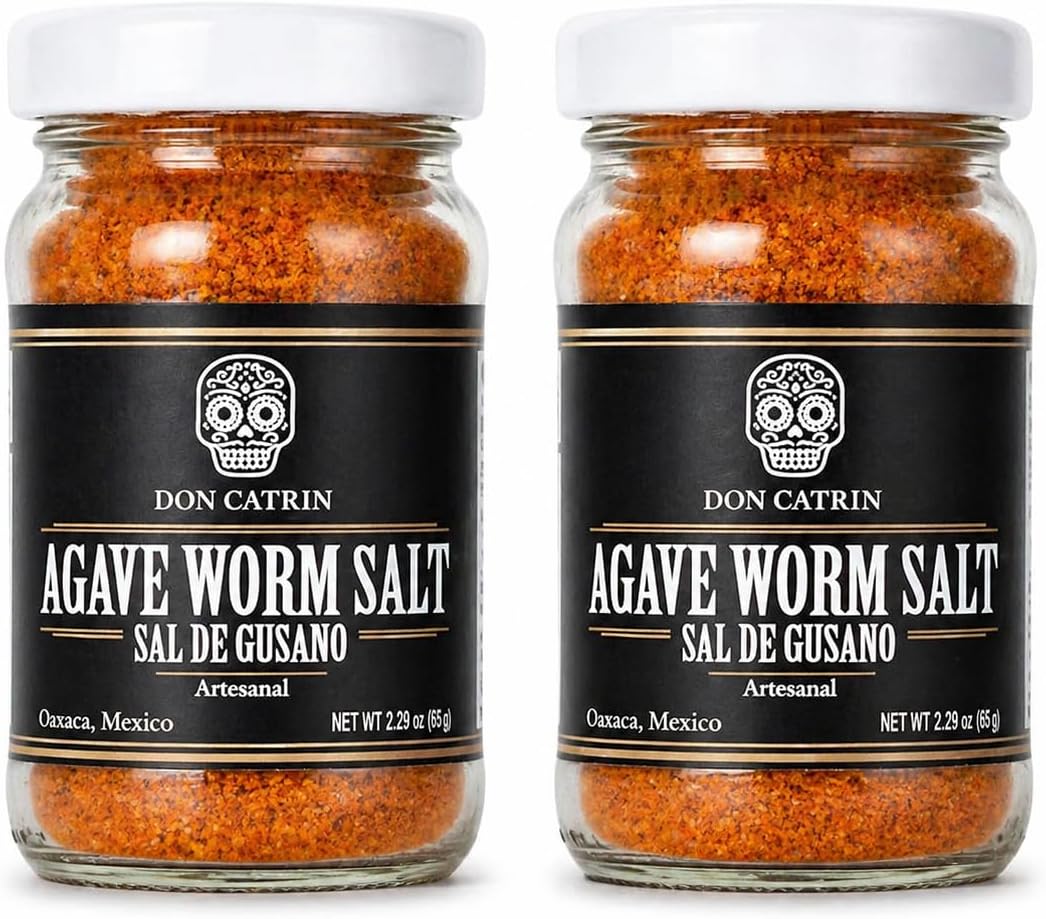 Sal de Gusano Agave Worm Salt 65 gram jar 2.29 oz - Premium Gourmet Salt in Gift Box - Chinicuil - Pairs with Tequila and Mezcal Don Catrin (Pack of 2)