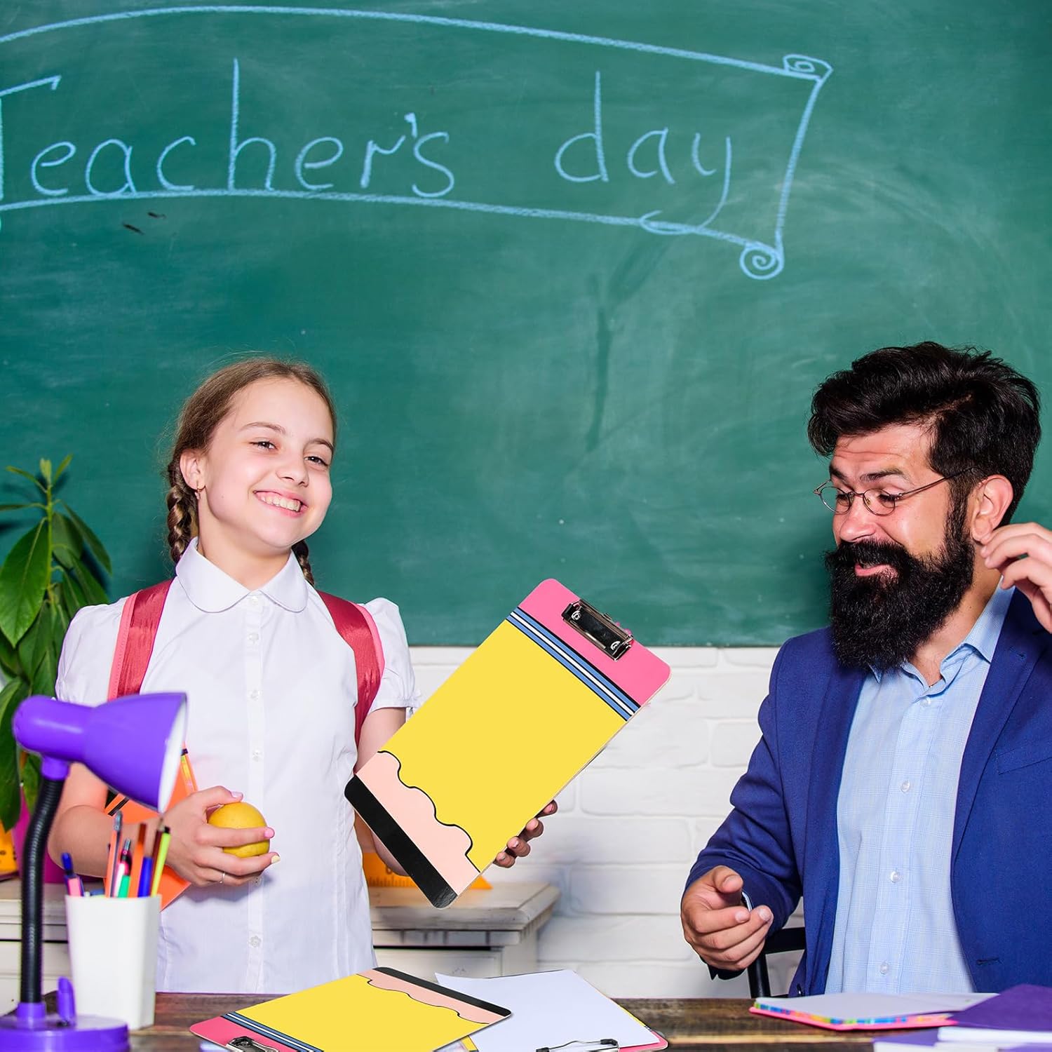 Lineshading 6 Pack 12.5 x 9 Inch Teacher Appreciation Gift Teacher Clipboard Bulk End of Year Teachers Gift A4 Letter Size Hardboard Clipboard for Men Women(Pencil)