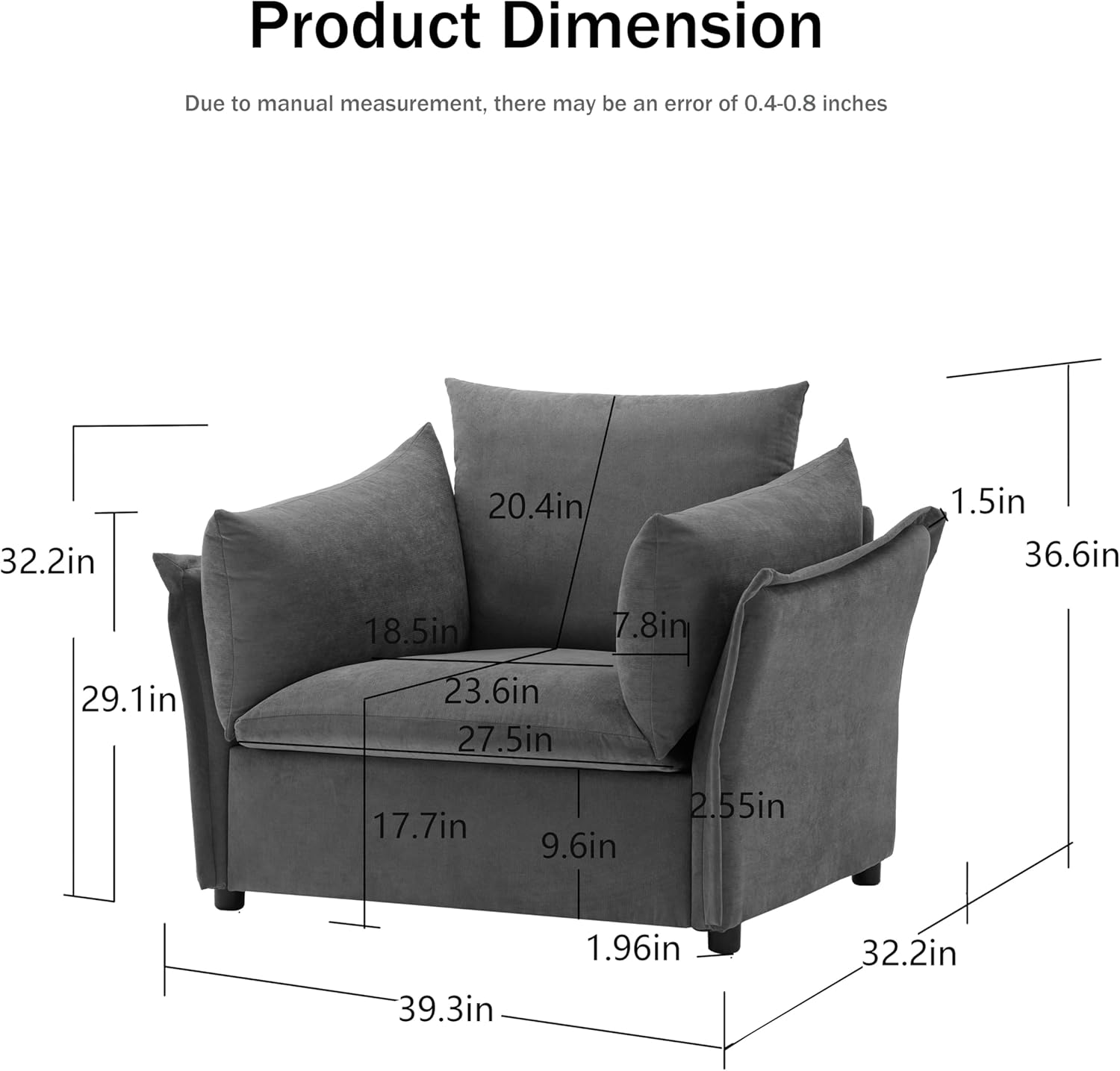 Oversized Accent Chair, Chennile Modern Armchair Single Sofa Lounge Chair,40'' Wide, 23.6" Seat Deepth Comfortable Seating for Living Room Bedroom