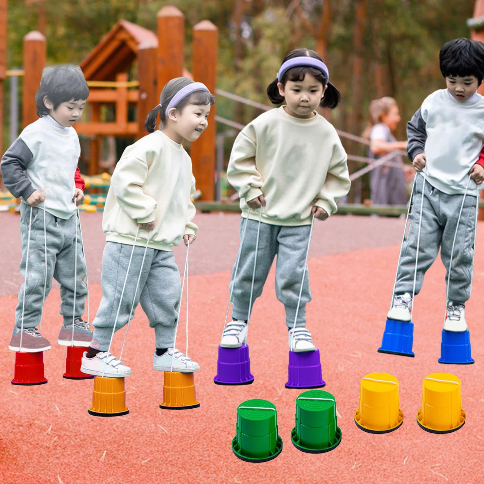 2 Stück Laufstelzen, Balancierstelzen, Klassisches Picknickspielzeug, Stelzenlaufbecher, Eimerstelzen für Jungen Und Kinder Im Freien, Grün