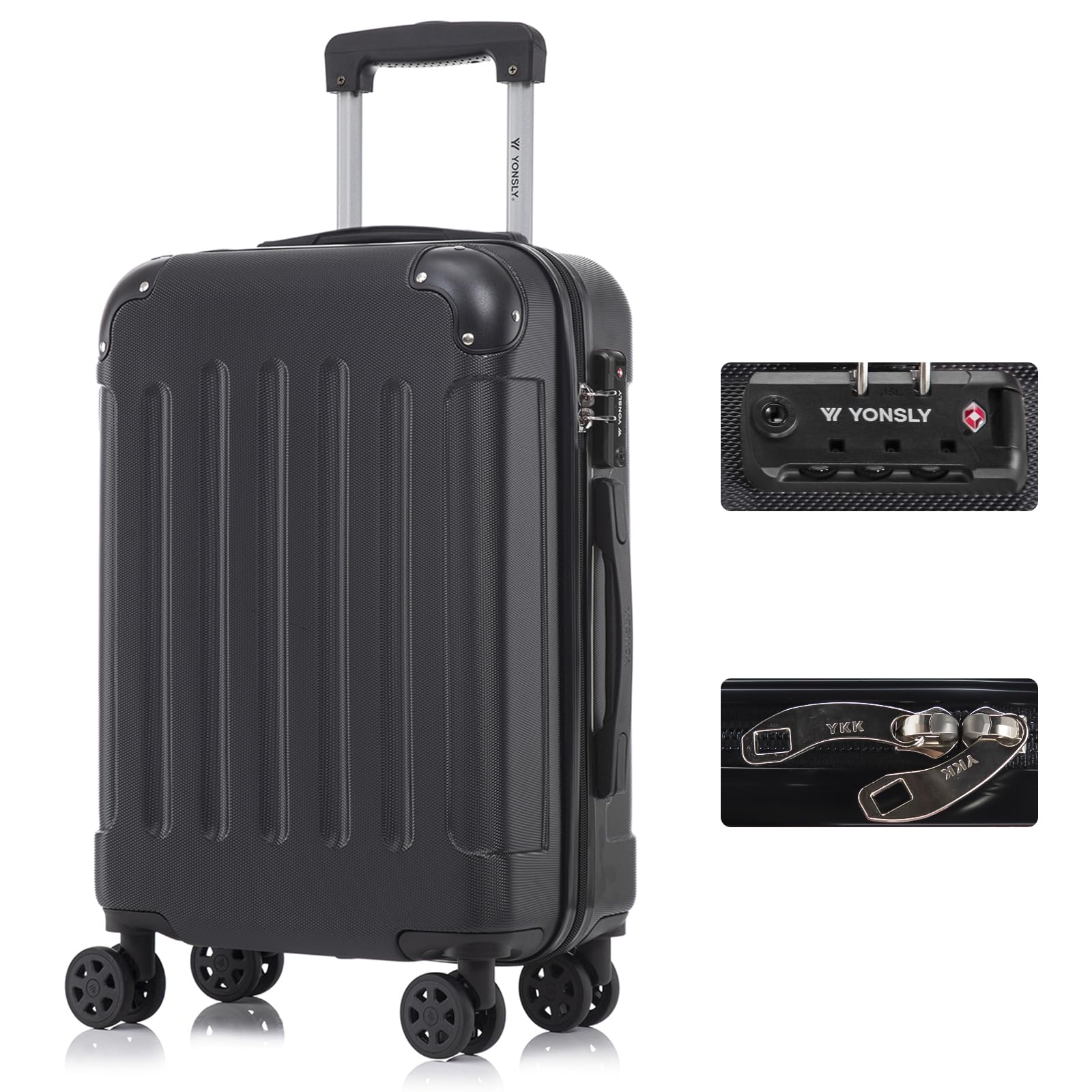 yonsly Koffer Suitcase, Trolley Reisekoffer, Rollkoffer Handgepäck mit 4 Rollen 360°, ABS Hartschalen, Sicherheitsschloss, Weicher Gummigriff, 210D-Futter