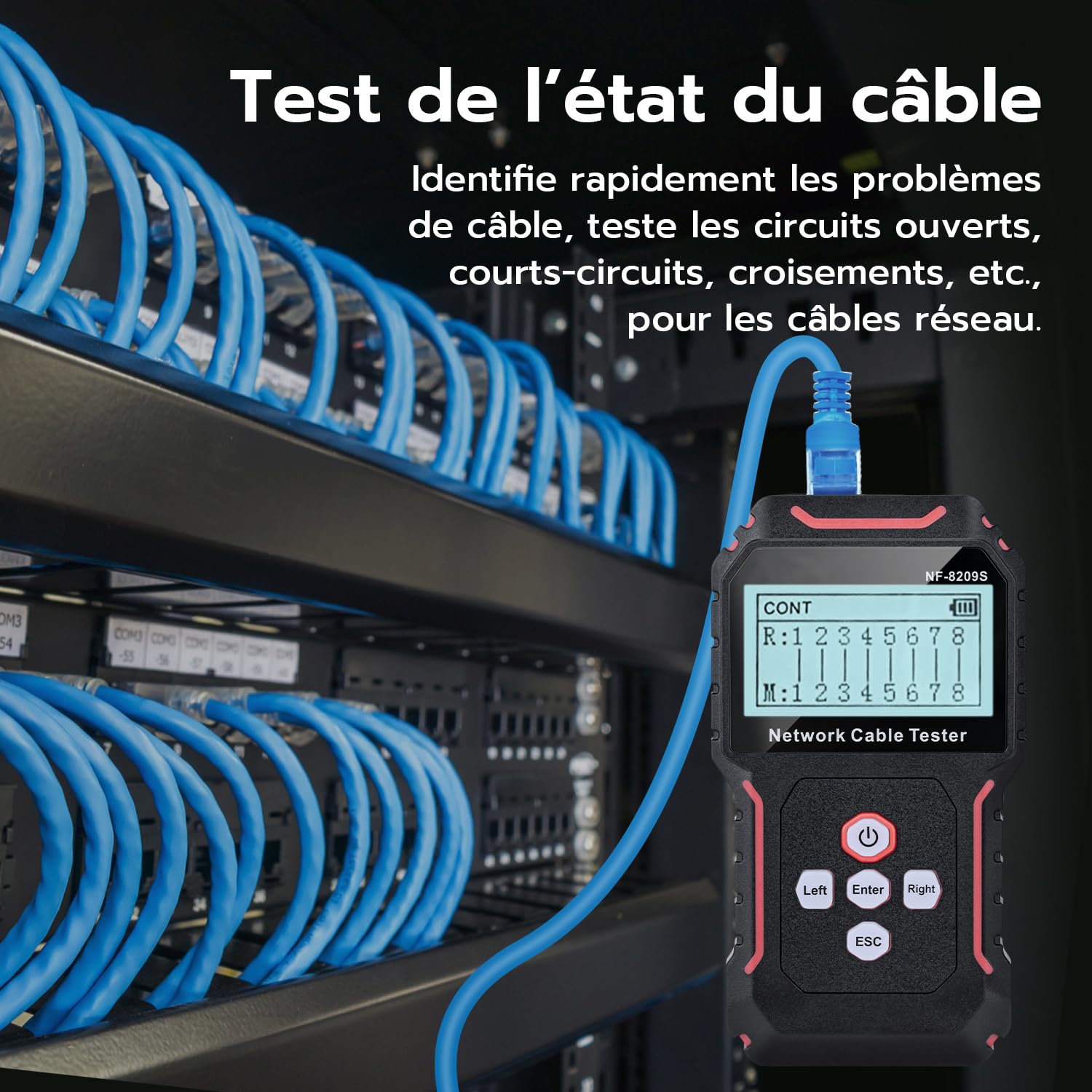 Mcbazel Testeur de Câble Réseau Avancé, Test de Réseau PoE, Sertissage de Connecteurs, Détection de Points de Rupture, Détecteur de Lignes Compatible CAT5/CAT6