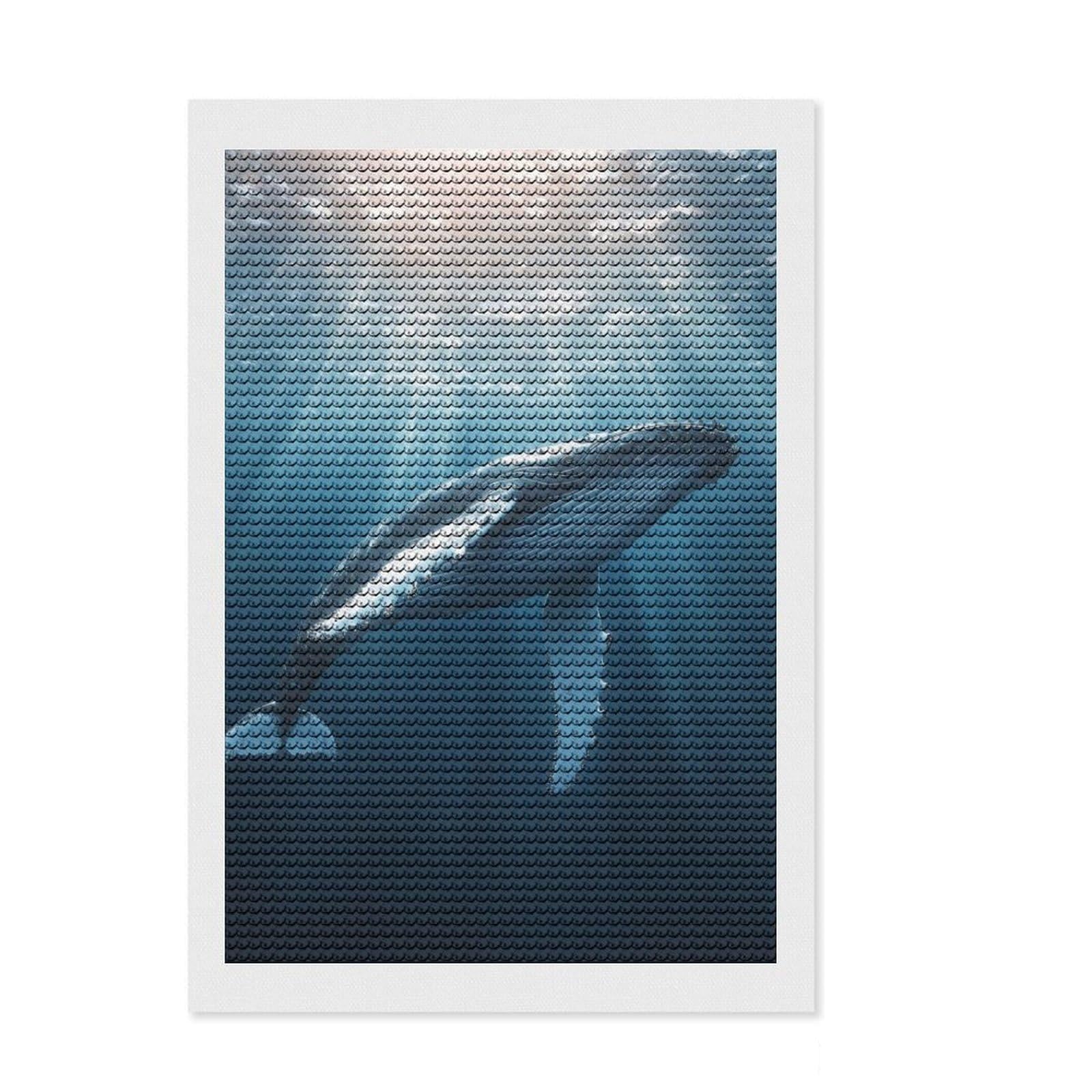 Junmoney Humpback Whale Underwater Diamond Painting Set 8"x12", Complete Accessories, Satisfying Creative Project, Stress Relief Craft, Office Decor
